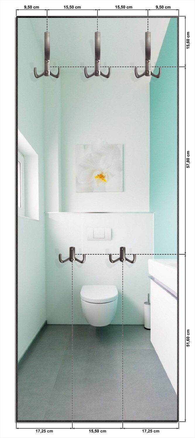 Wallario Garderobenpaneel Badezimmer Gästetoilette Innenansicht - WC und Waschbecken (1-teilig, inkl. Haken und Befestigung), 50x125cmHolz