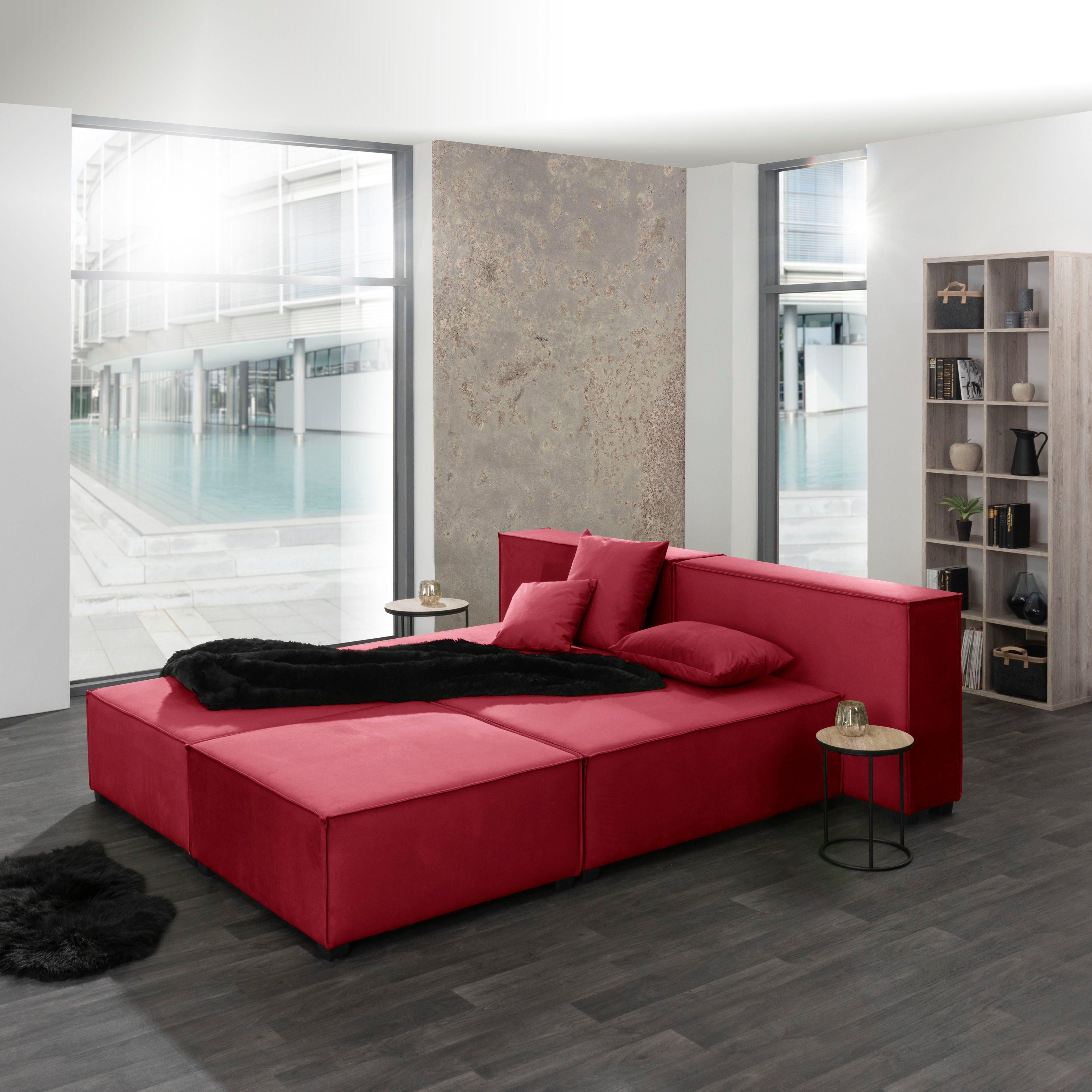 aus 3 Set, Max Sitz-Elementen, MOVE, 09 6 Wohnlandschaft rot Sofa-Set Winzer® inklusive Zierkissen