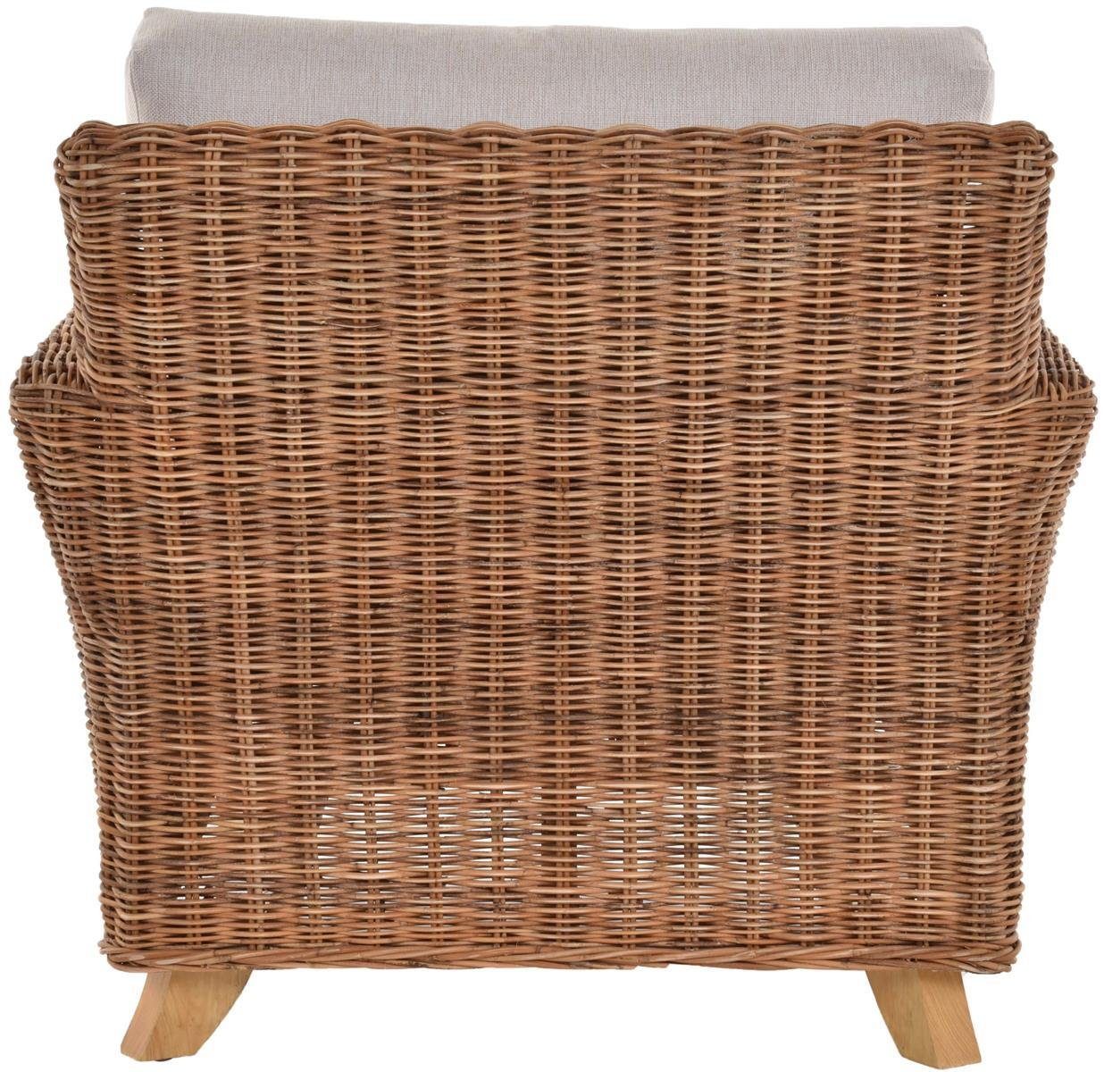 Krines Home Loungesessel Wintergarten Sessel Valencia Natur Rattan Wohnzimmer Rattansessel, Breite Armlehnen