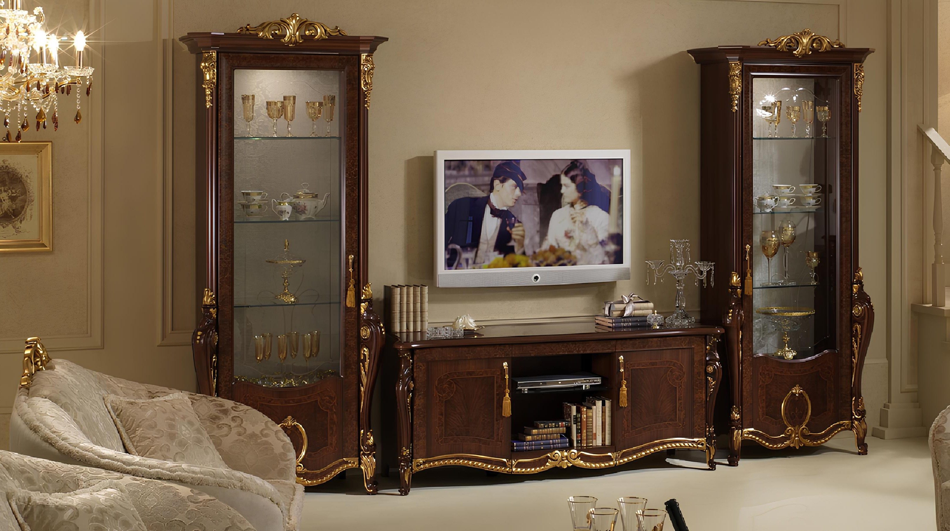 Xlmoebel Vitrine Klassische Wohnwand Kommode Schrank Sideboard Barock Rokoko Jugen Made in Europa
