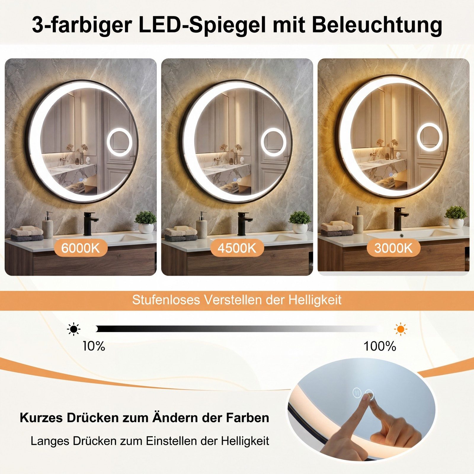 COSTWAY Badspiegel, 61cm Badezimmerspiegel mit LED & 3-fache Vergrößerung günstig online kaufen