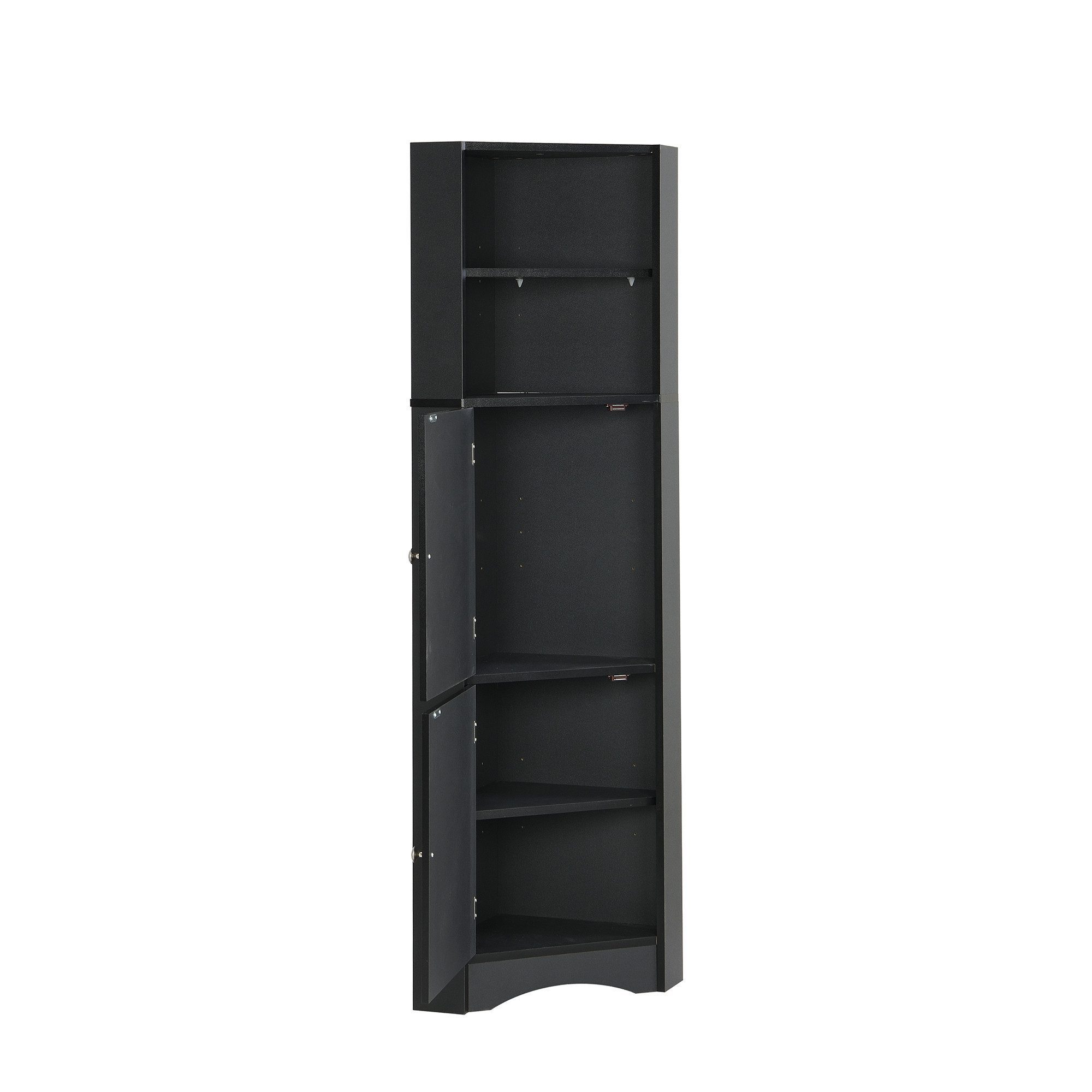 Odikalo Eckschrank Badschrank Stehschrank Ablagefach verstellbar Einlegebode weiß/schwarz 36.5x 36.5 x 155 cm