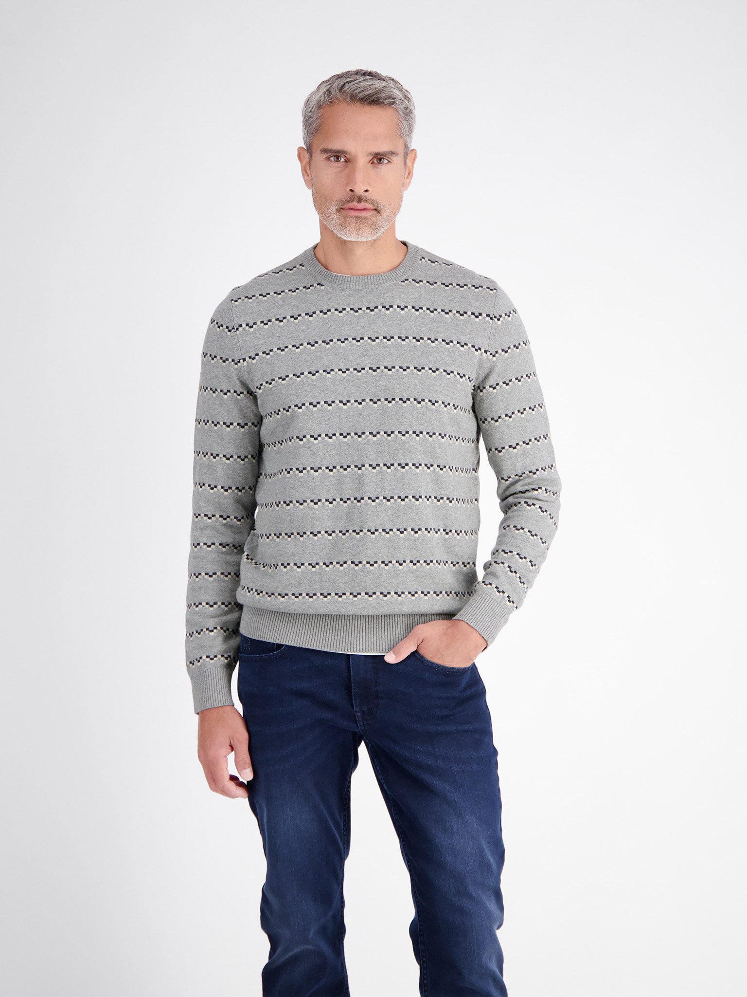 LERROS Strickpullover Langarmpullover mit Jacquard-Streifen