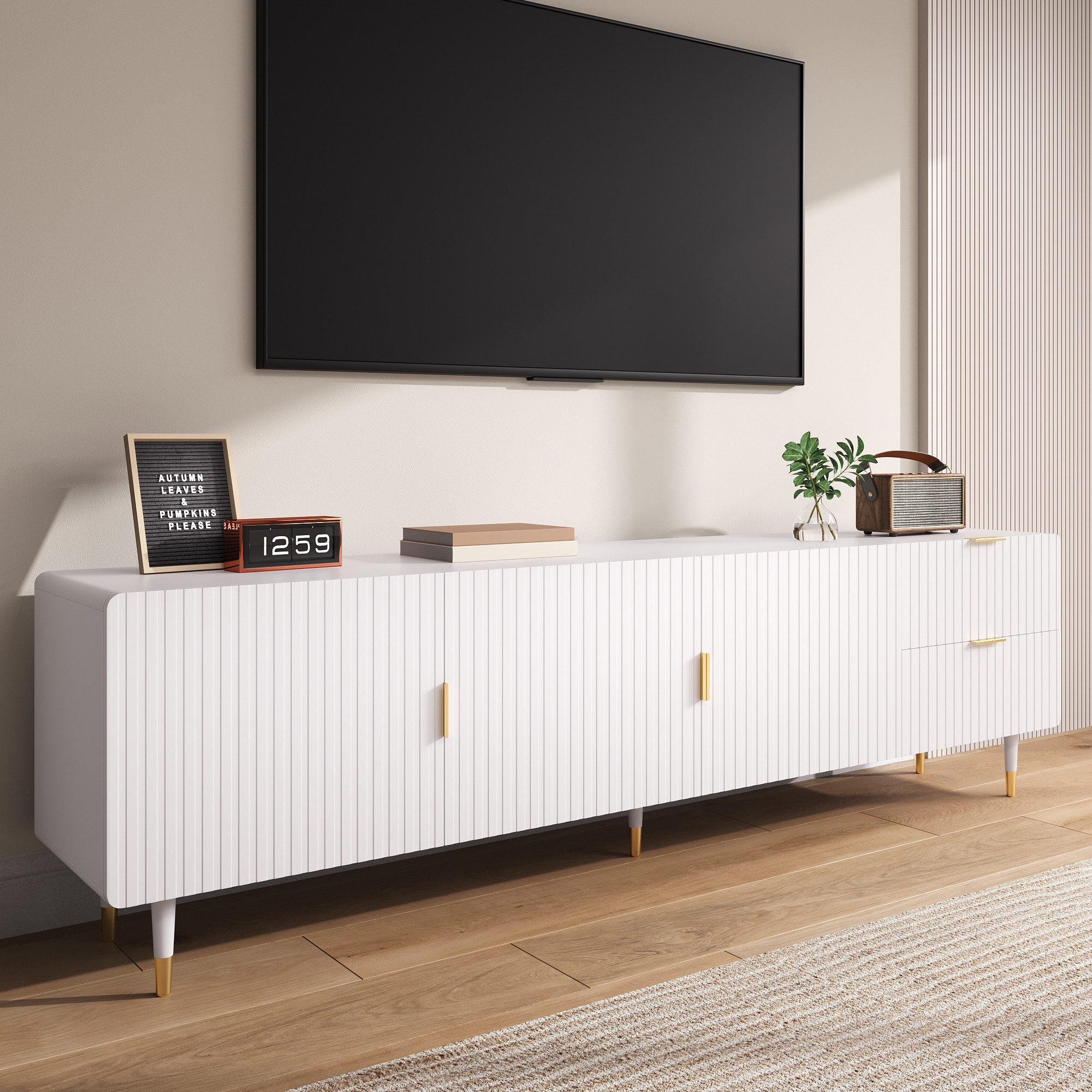 Merax Lowboard Weiß mit Goldakzenten, Soft-Close (1 St), TV-Schrank mit 3 T günstig online kaufen