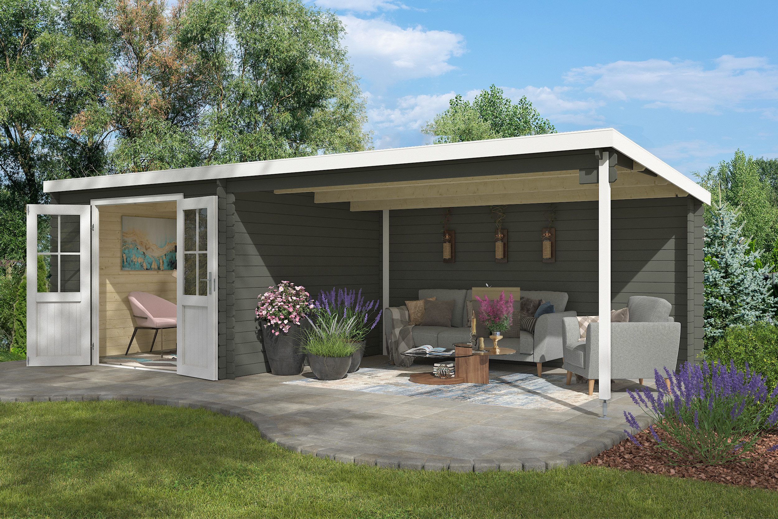 Nordic Holz Gartenhaus St. Louis, BxT: 701x319 cm, (Unterstand inkl. Rückwand)