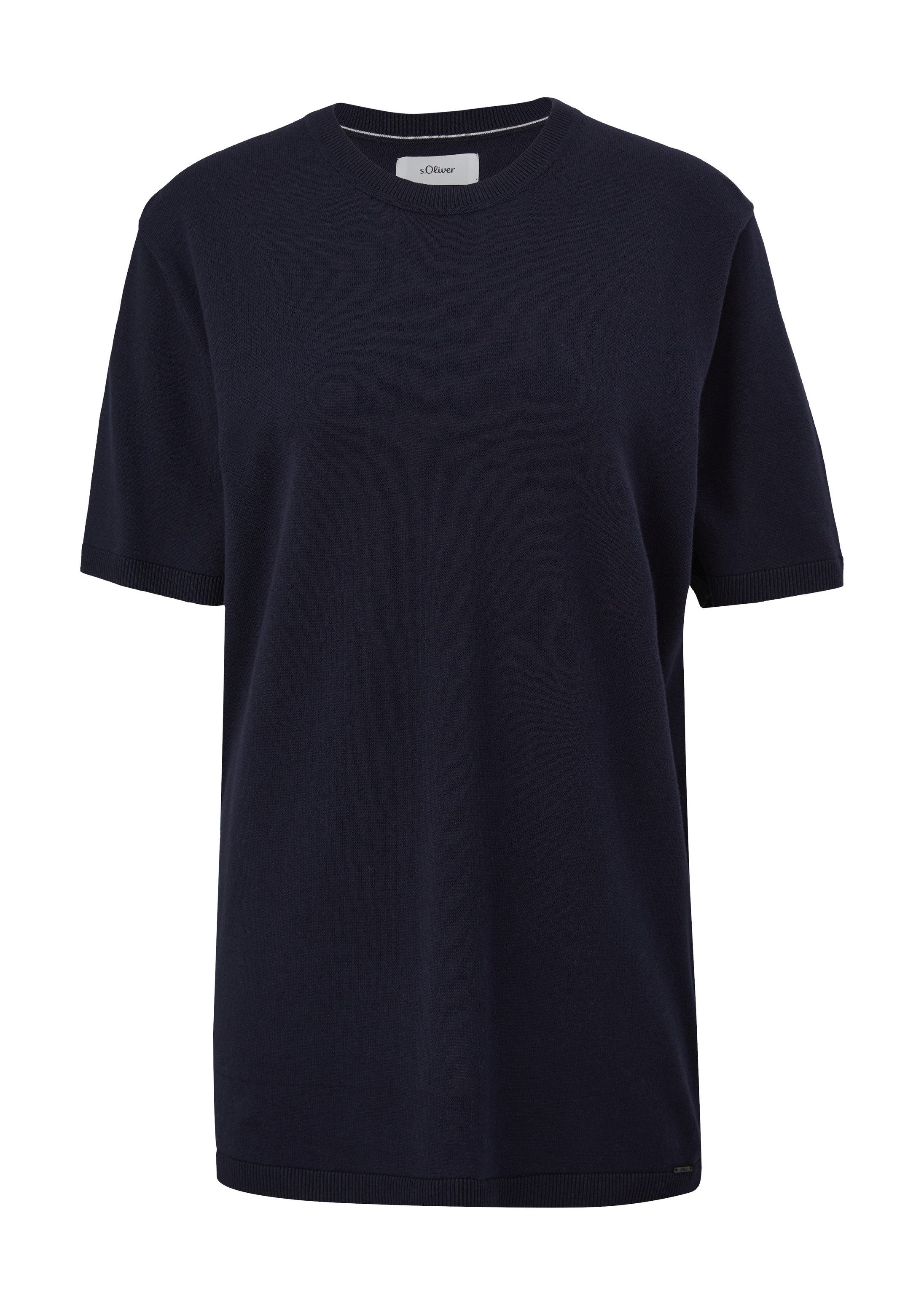 s.Oliver Kurzarmshirt Strickpullover Fein gestricktes T-Shirt mit Rippblende