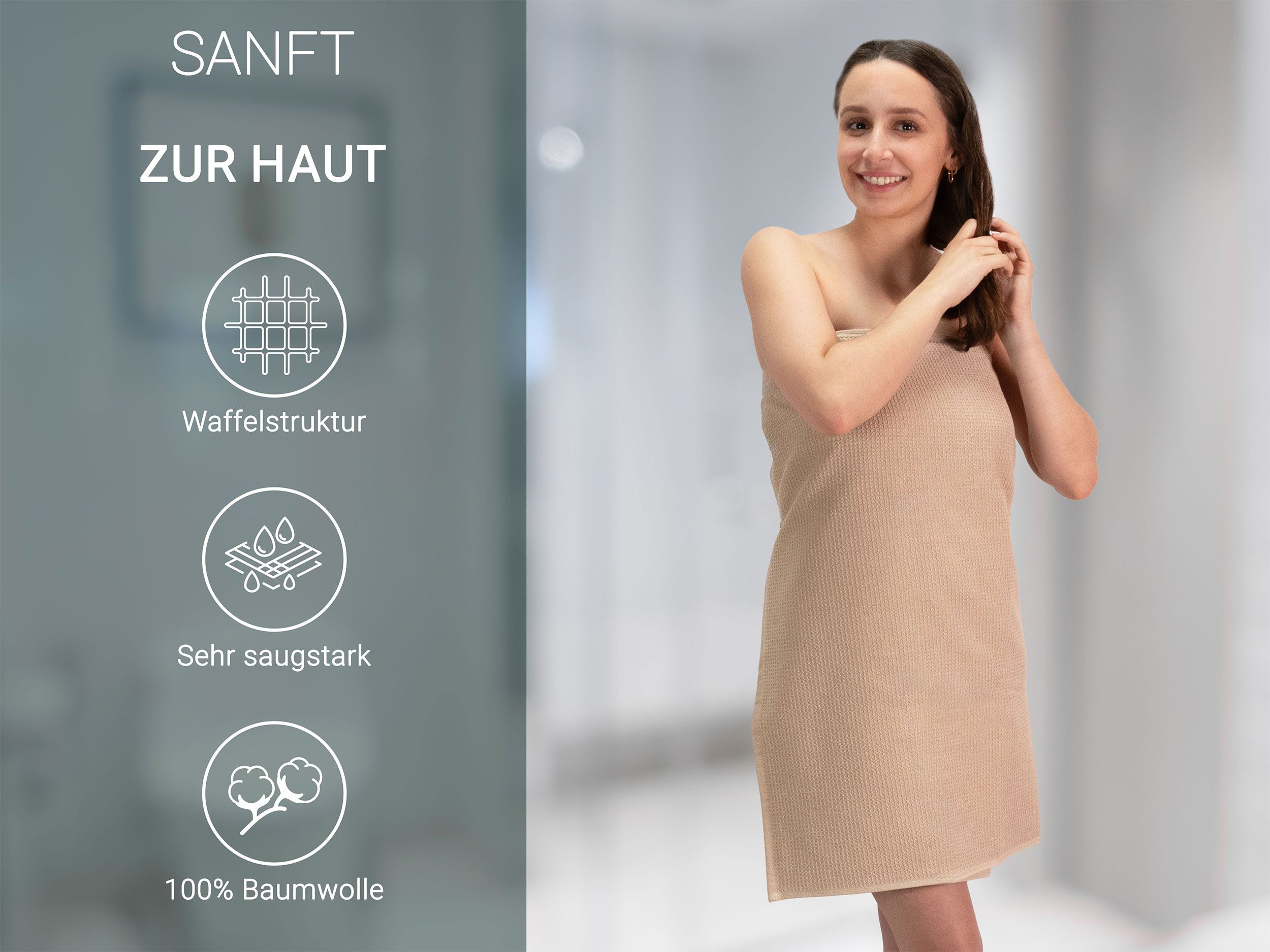 ZOLLNER Duschtücher, Waffelpique (3-St), 70 x 140 cm, 100% Baumwolle, vom Hotelwäschespezialisten, Waffelpique