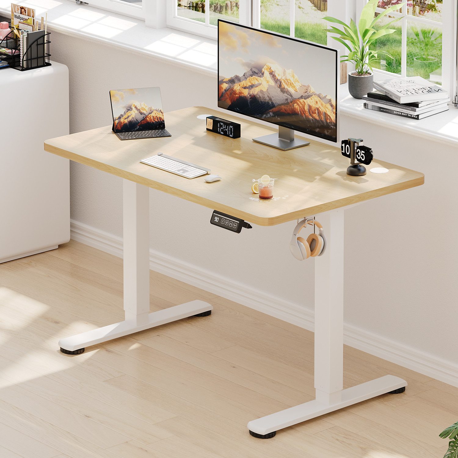HOMALL Schreibtisch Höhenverstellbar elektrischer Memory-Funktion 100/120/140/160/180cm (Zweistufige Hohenverstellung Ergonomischer Kopfhorerhaken und Kabelhalterung)
