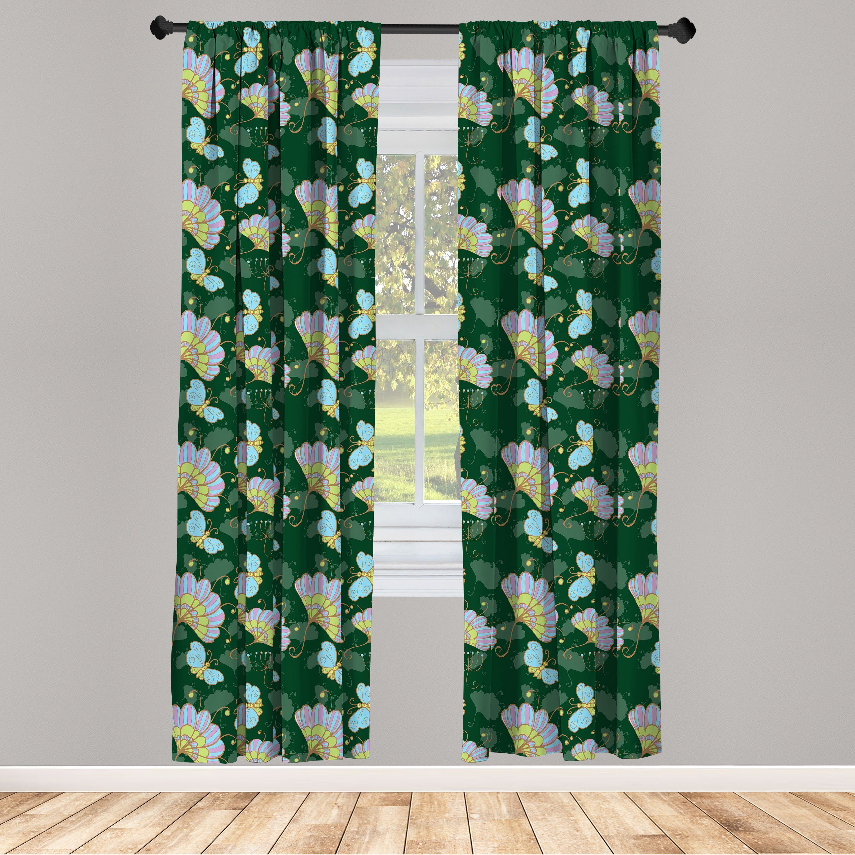 Gardine Vorhang für Wohnzimmer Schlafzimmer Dekor, Abakuhaus, Microfaser, Blumen Cartoonish Blumen Schmetterling