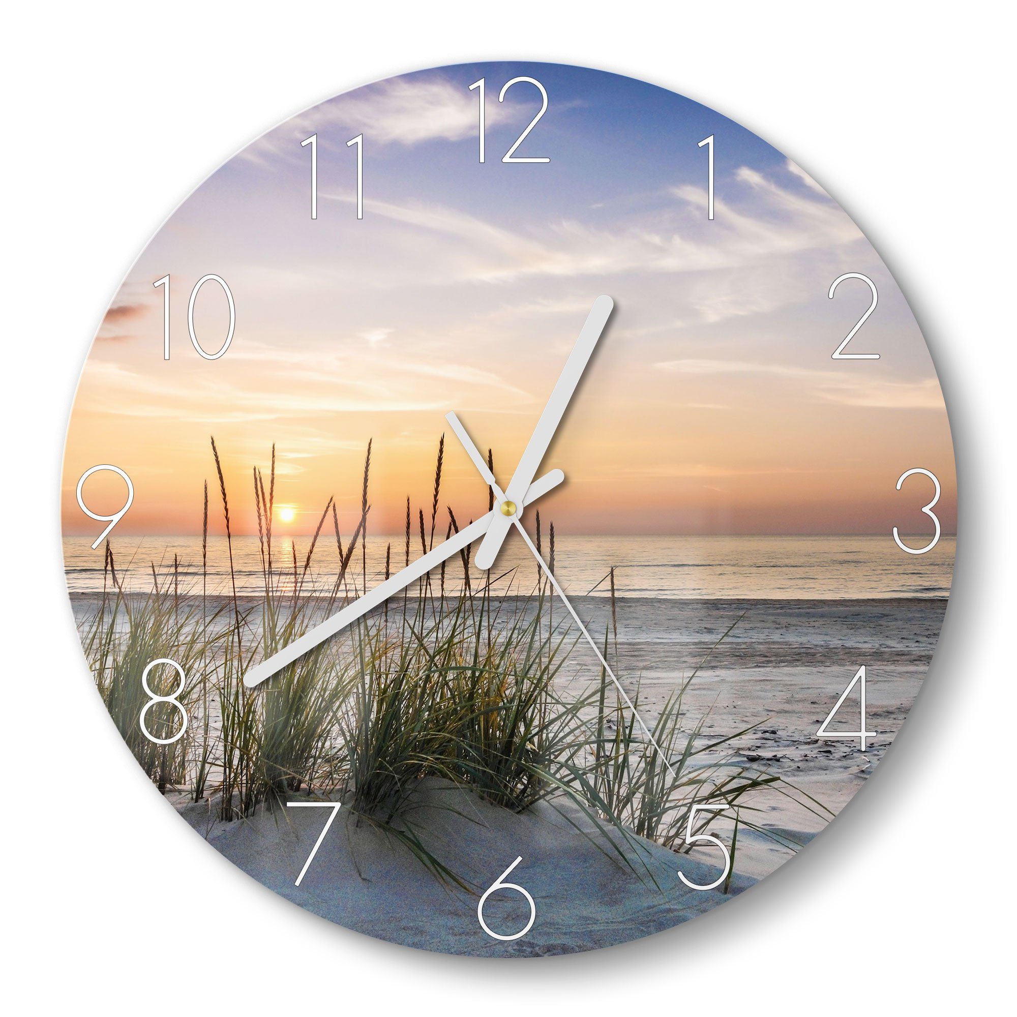 DEQORI Wanduhr 'Sonnenuntergang am Strand' (Glas Glasuhr modern Wand Uhr Design  Küchenuhr)