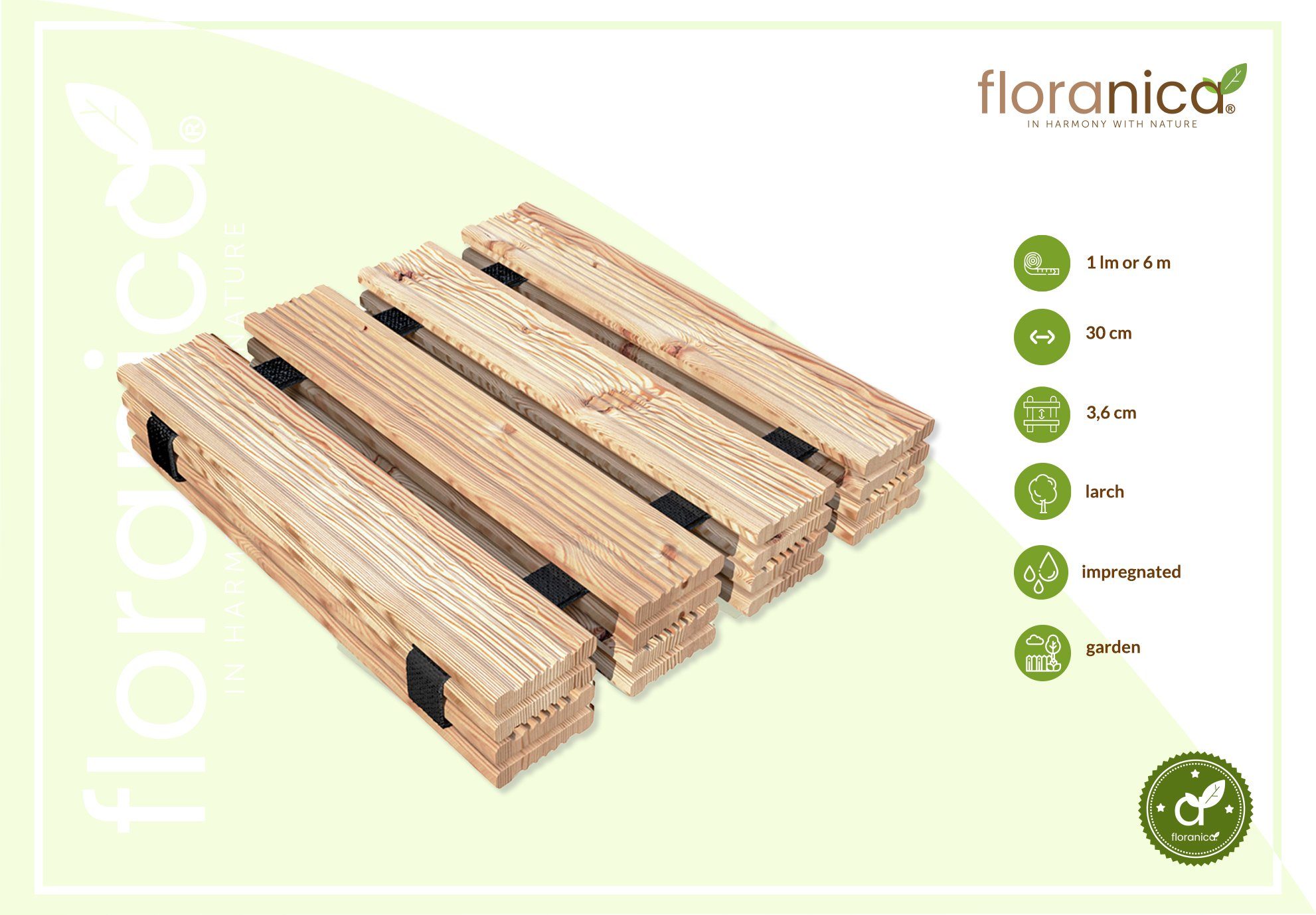Floranica Holz Bodenfliese, Unbehandelt Farbe: 30 lfm, Gartenweg 100x30, cm, Breite in Länge Unbehandelt, Rollweg