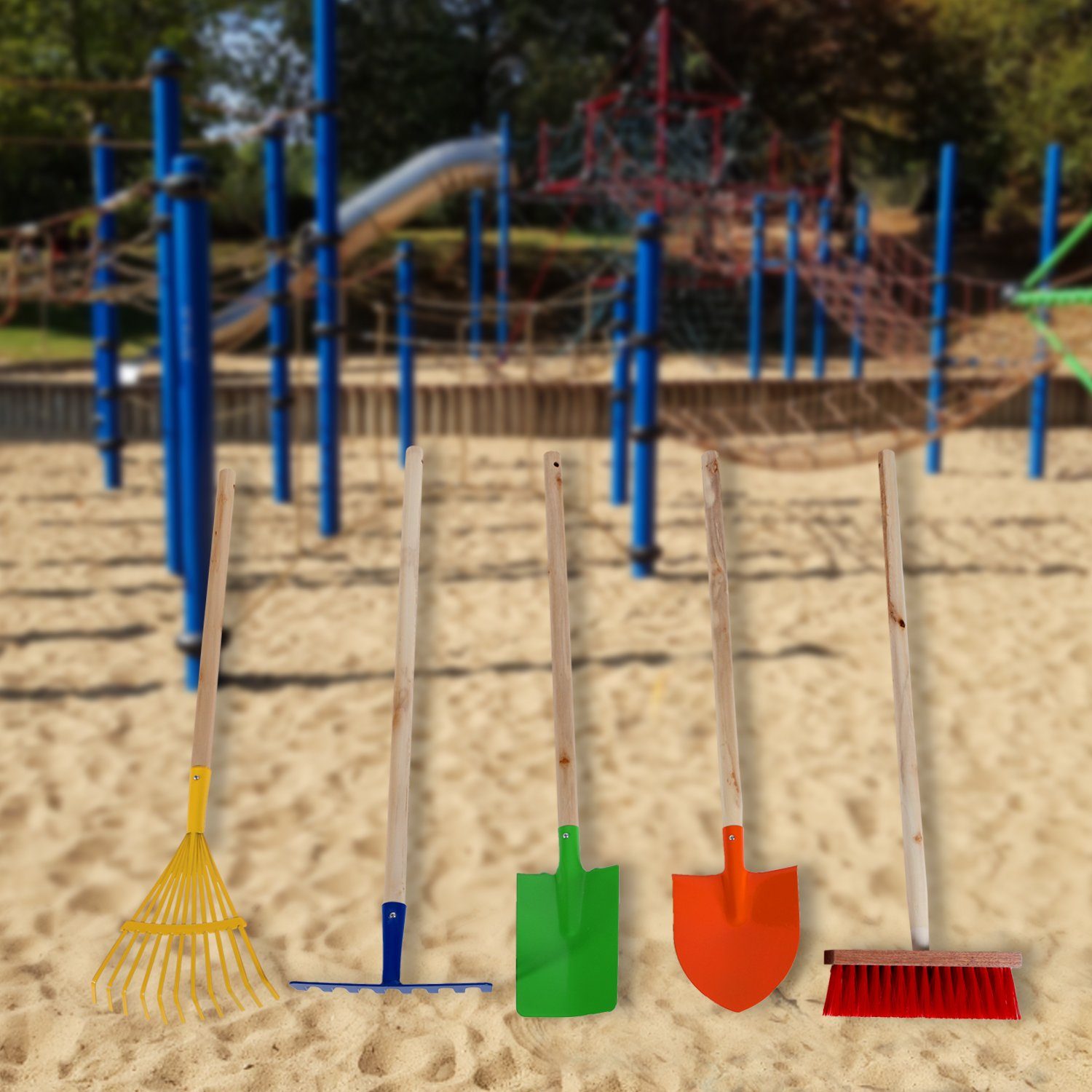 Home4Living Kinder-Gartenset Gartengeräte Set 5 teilig Kinder Schaufel Besen Harke Rechen, (Kinder-Gartengeräte Set 5-teilig, 5-tlg), 5-teilig