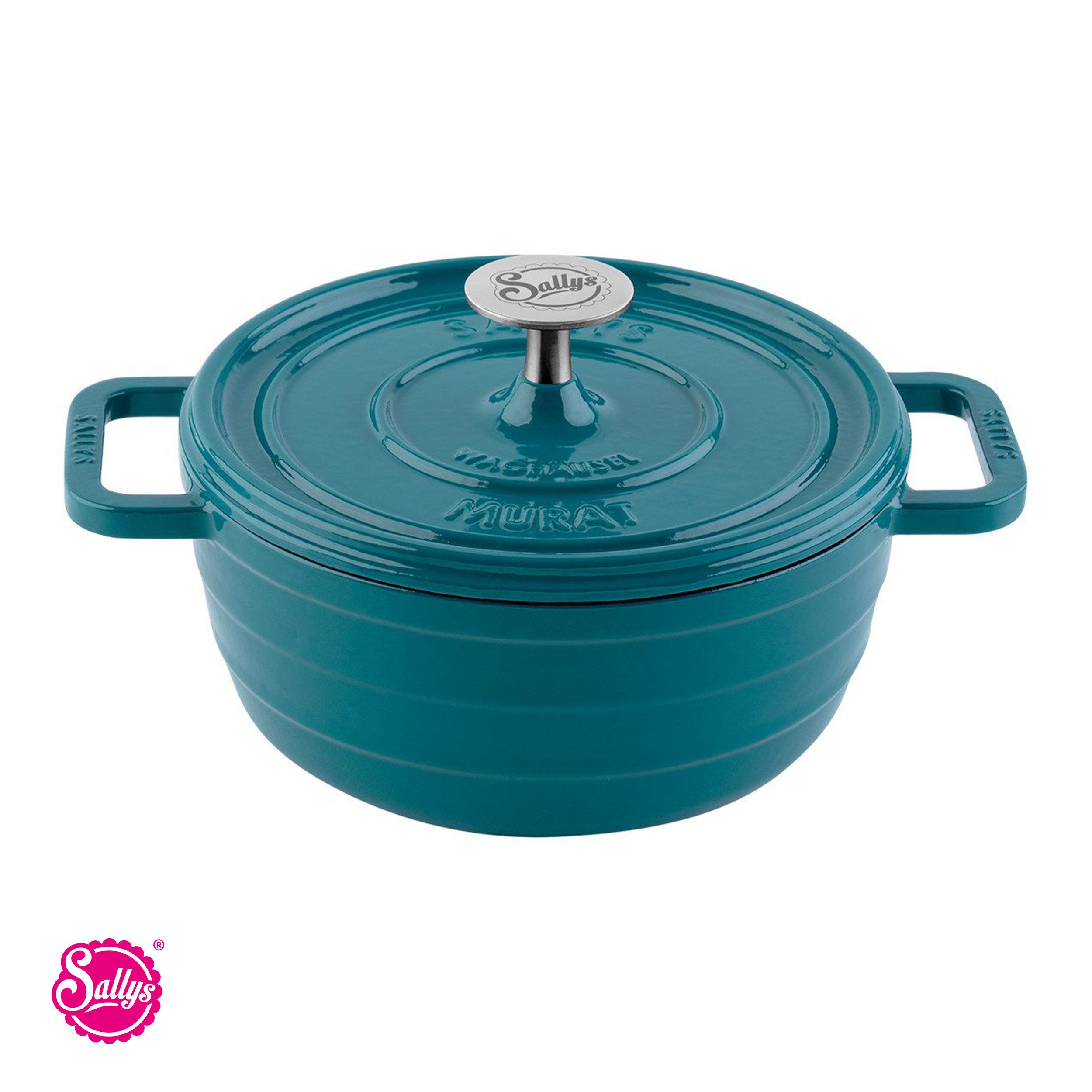 Sallys Bräter Vielseitiger Gusseisentopf Murat, perfekt zum Schmoren & Brotbacken, Vollgusseisen mit hochwertiger Emaille-Beschichtung (inklusive Kochheft, gleichmäßige Wärmeverteilung & ofenfest bis 250 °C), Mittlere Größe – Ø 22 cm / 2,2 l