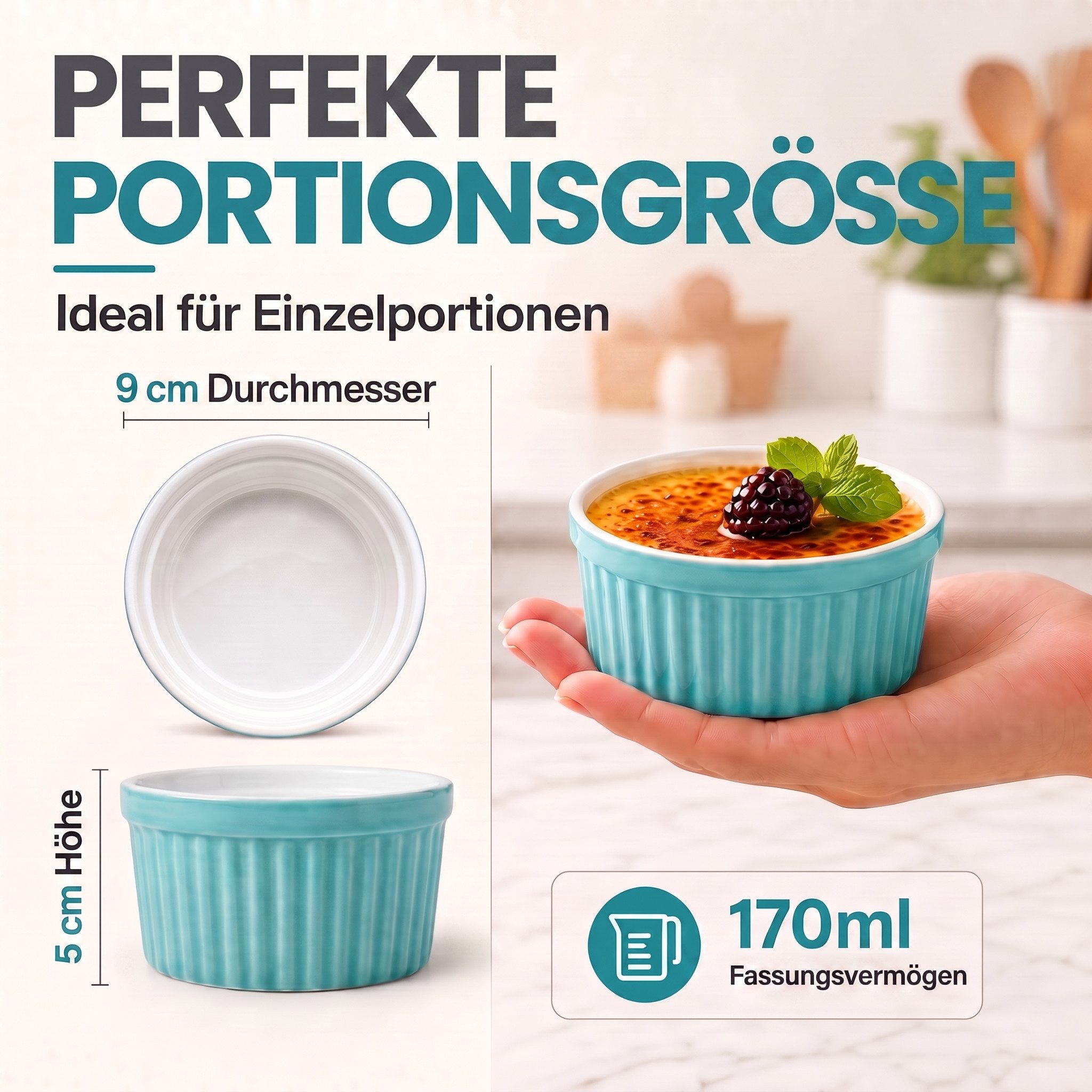 Dimono Dessertschale DIMONO Crème-Brûlée & Soufflé Förmchen – 8er Keramik Dessert Set, Keramik, (Schälchen mit 170 ml, 8-tlg), Schalen – Bild 5 von 5