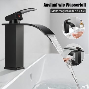 LETGOSPT Waschtischarmatur Edelstahl Waschtischarmatur, Wasserhahn Bad mit Auslauf, mit Zugstange Badarmatur Wassersparend, Matt-Schwarz Edelstahl Waschtischarmatur