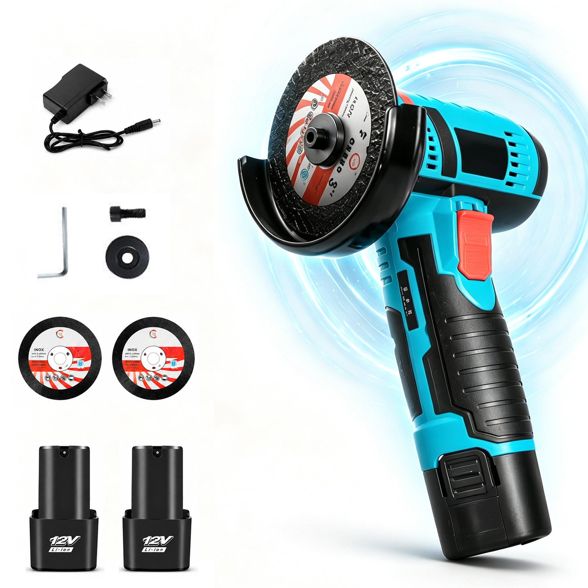 AIBISTAR Akku-Winkelschleifer Mini-Winkelschleifer, 2 Akkus, bürstenlos, tragbar, Perfekt für Heimwerker & Bastler