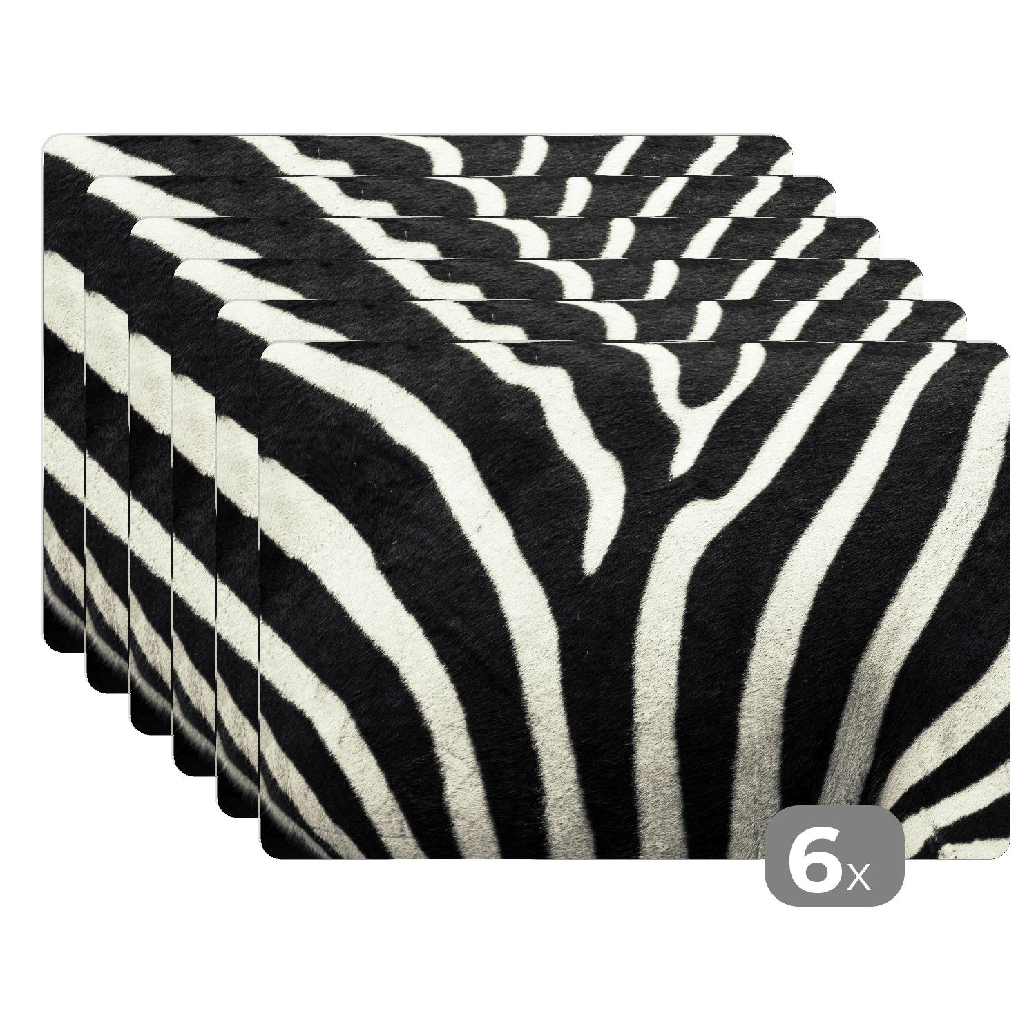 MuchoWow Platzset Tiermuster - Zebra - Schwarz - Weiß, (6-St), Platzsets, Tischset, Abwaschbar, Tischsets, Platzdeckchen
