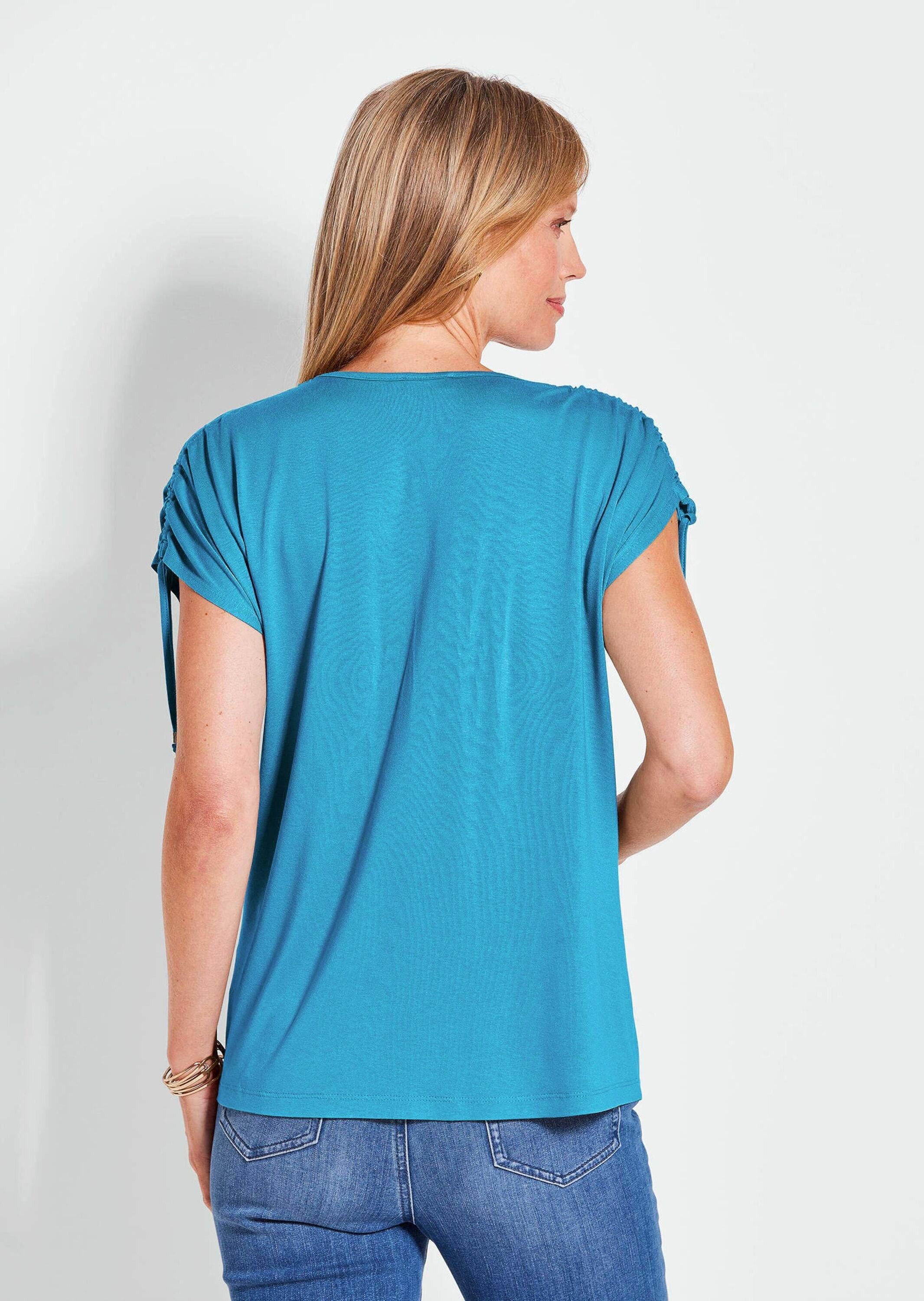 GOLDNER T-Shirt Kurzarm Viskose-Oberteil Basicshirt mit V-Ausschnitt mit Paspel und Armdetails