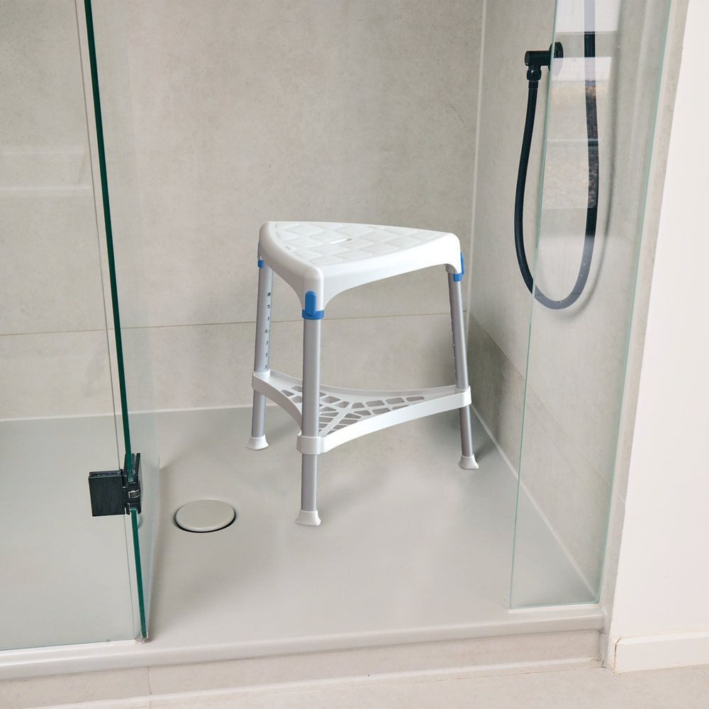 RUSSKA Dusch-Toilettenrollstuhl Russka laguna Eck-Duschhocker mit Ablage