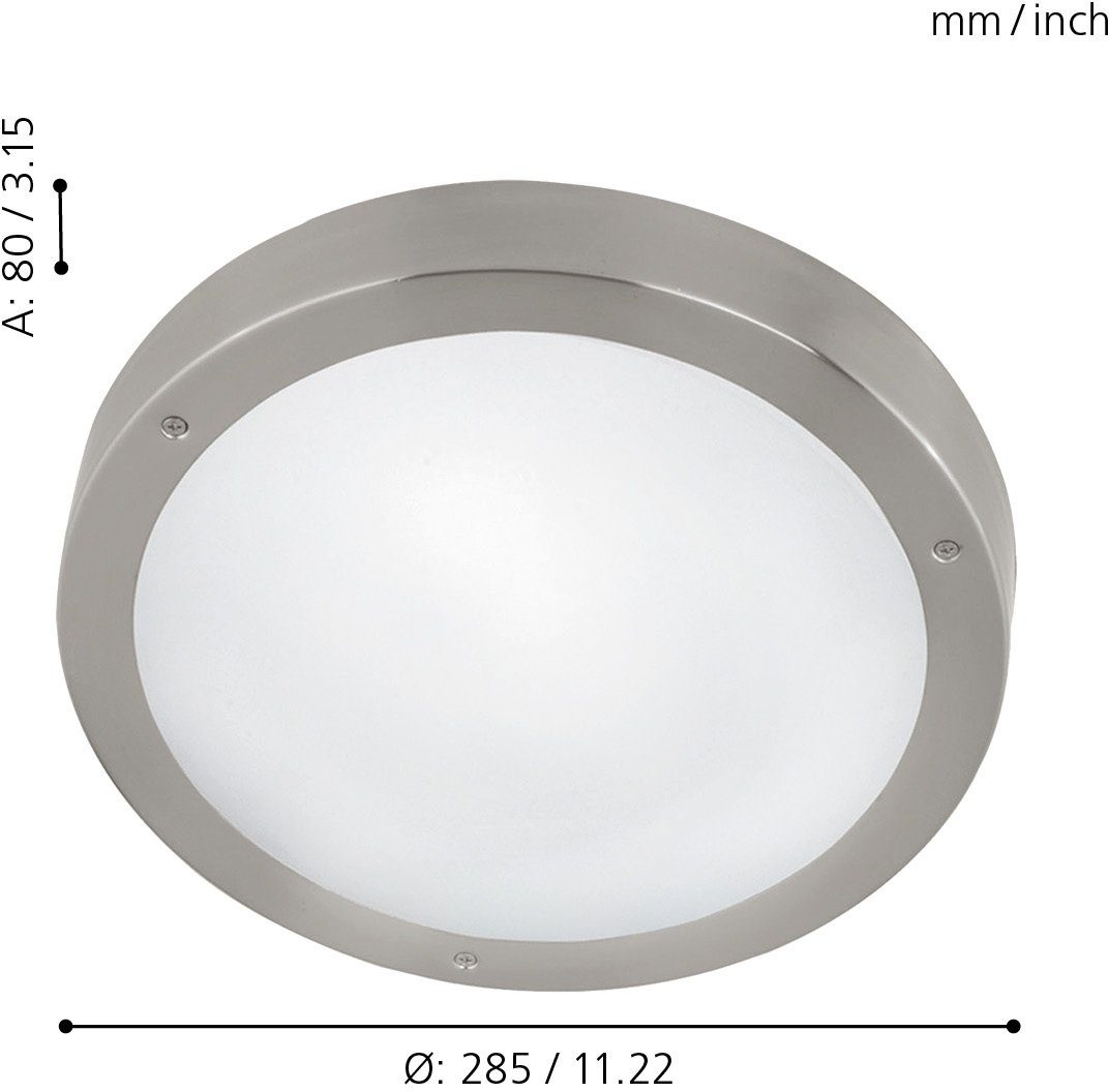 EGLO Wandleuchte VENTO 1 Wandlampe, Edelstahl und Glas, IP44, Außenlampe, Garten, Lampe, LED fest integriert, Warmweiß, Wand-/Deckenleuchte, Ø28,5 x AL8 cm, edelstahl, 11W inkl.