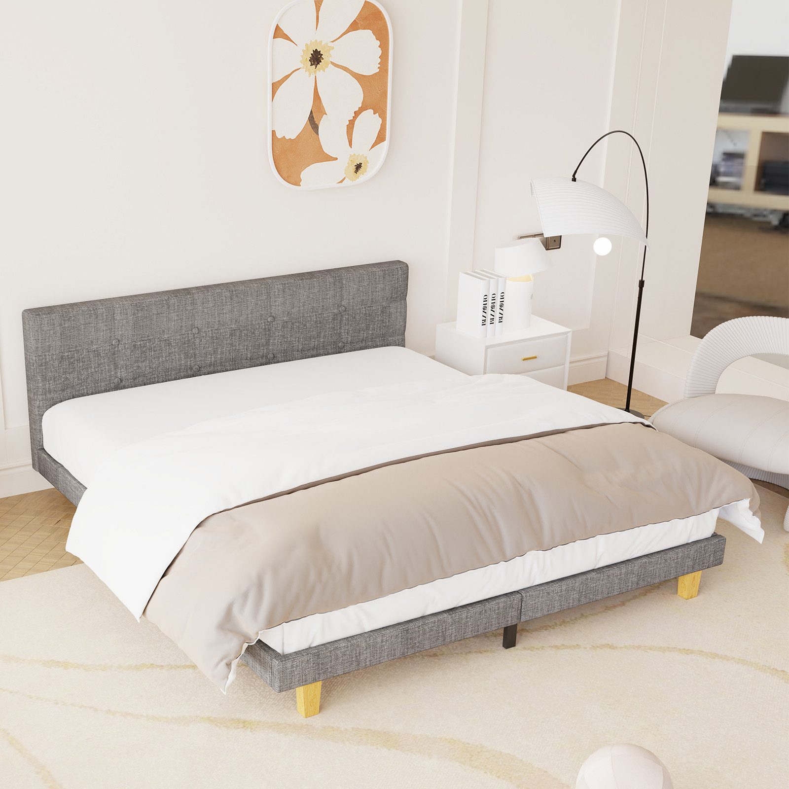 oyajia Polsterbett Bettrahmen Doppelbett, Bettrahmen mit Kopfteil und Latte günstig online kaufen