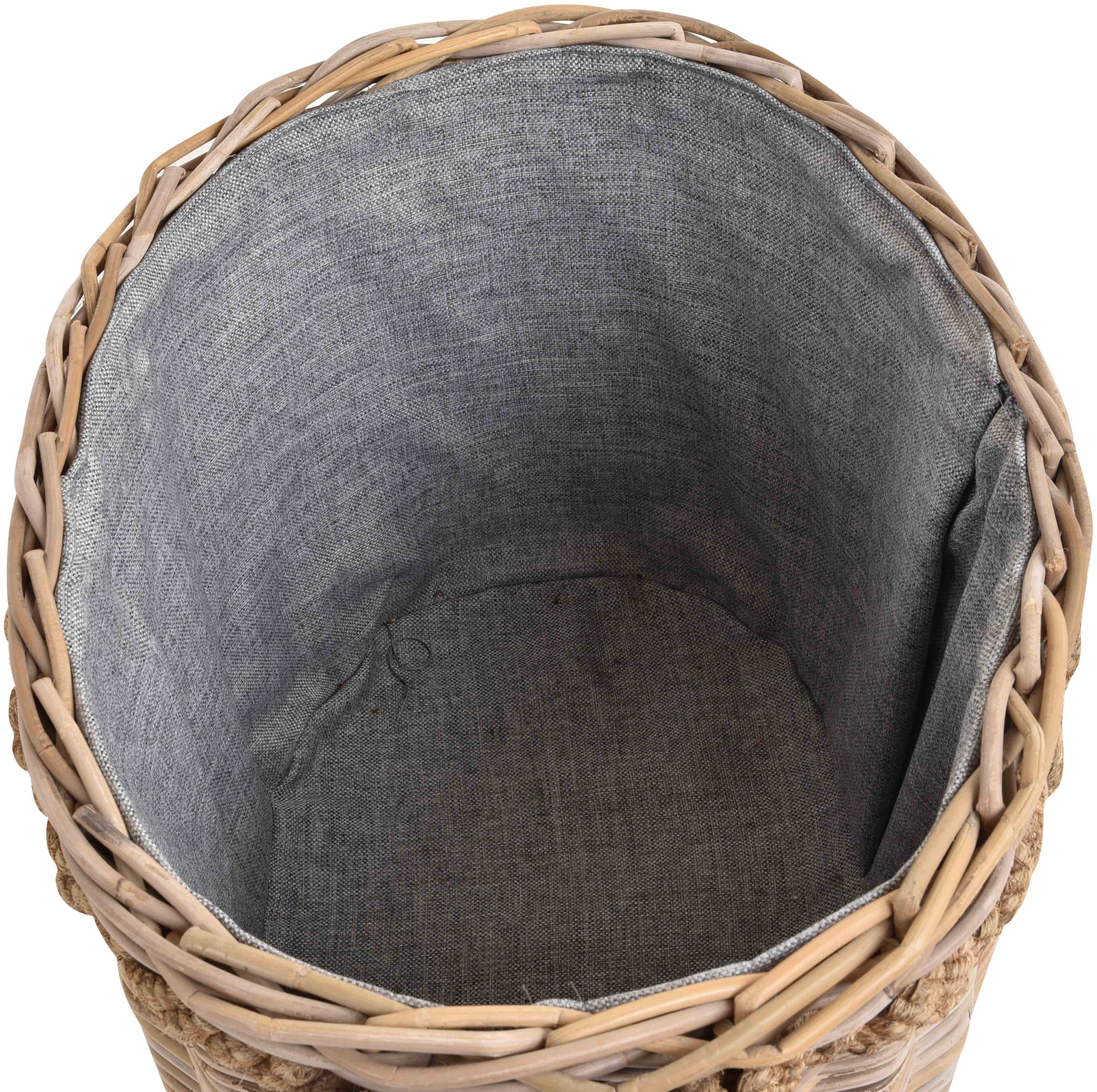 Krines Home Flechtkorb Großer Holzkorb oval Grau Natur Rattan mit Seilrand /Tragekorb, mit Seilrand