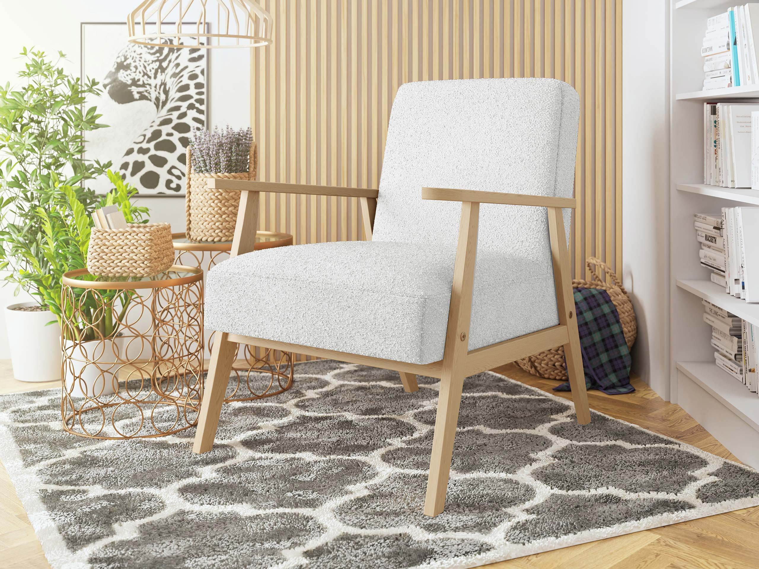 MIRJAN24 Sessel Retro Boucle (mit Wellenfeder), Holzkonstruktion, Freistehender, Armlehnen