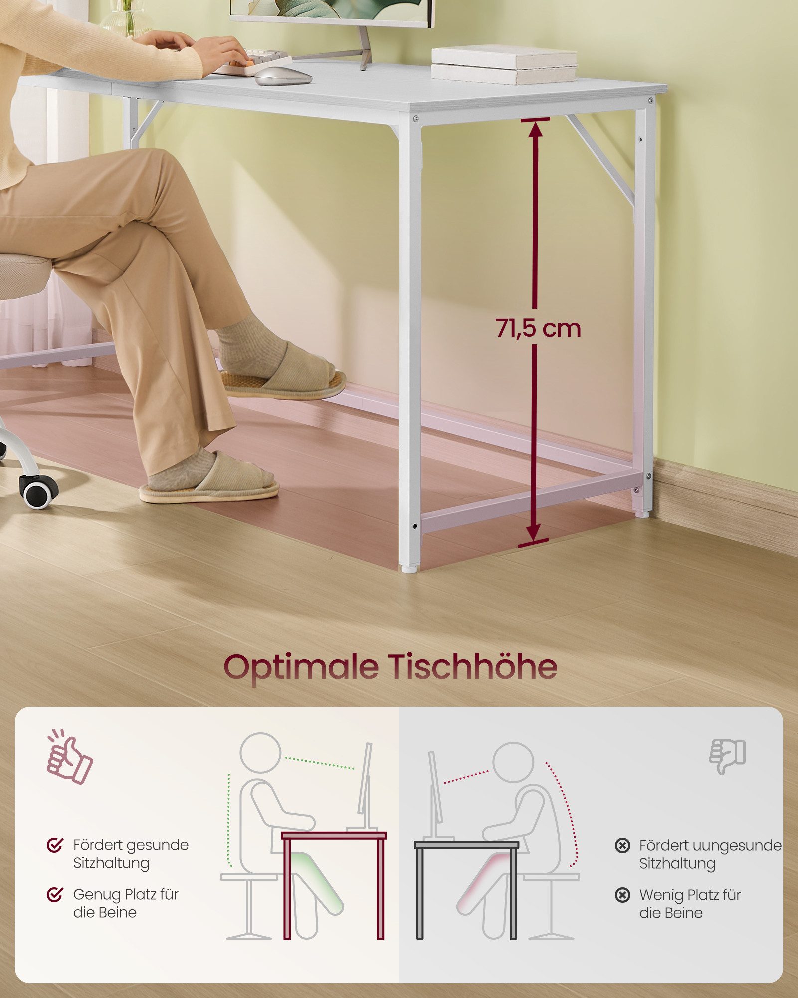 VASAGLE Schreibtisch Computertisch, Bürotisch, 80/100/120/135/160 cm, moderner Stil