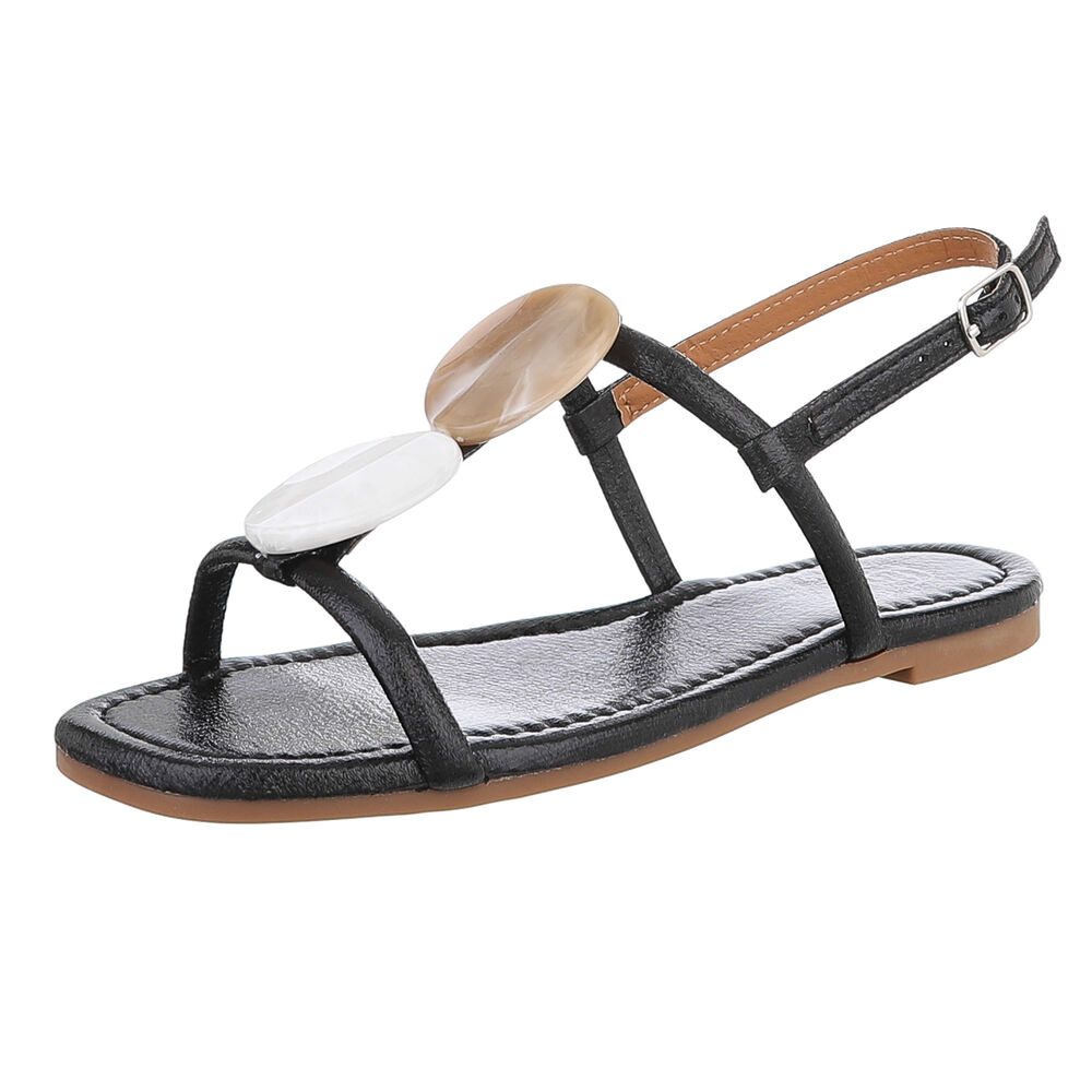 Ital-Design Elegante Flache Sandalen mit Akzentstücken für Damen Riemchensandalette (89542499) Blockabsatz Riemchensandalen in Schwarz