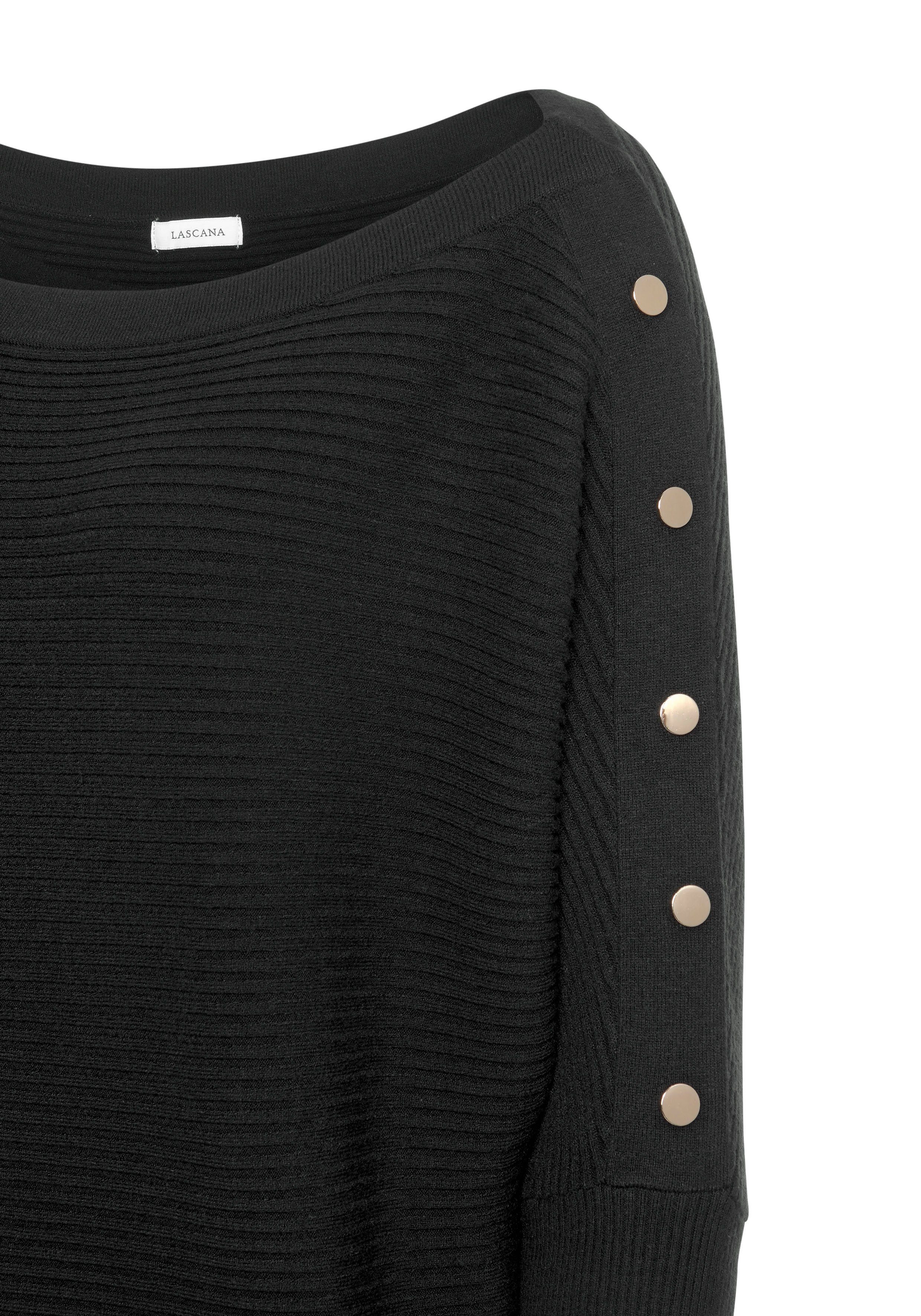 LASCANA Longpullover mit Zieraccessoires am Ärmel, eleganter Strickpullover