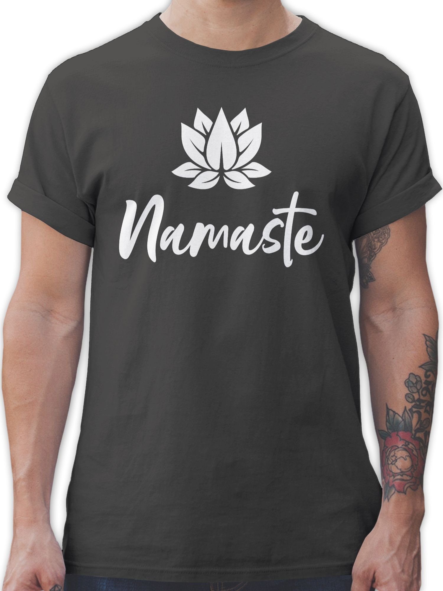 Shirtracer T-Shirt Namaste mit Lotusblüte weiß Yoga und Wellness Geschenk 03 Dunkelgrau