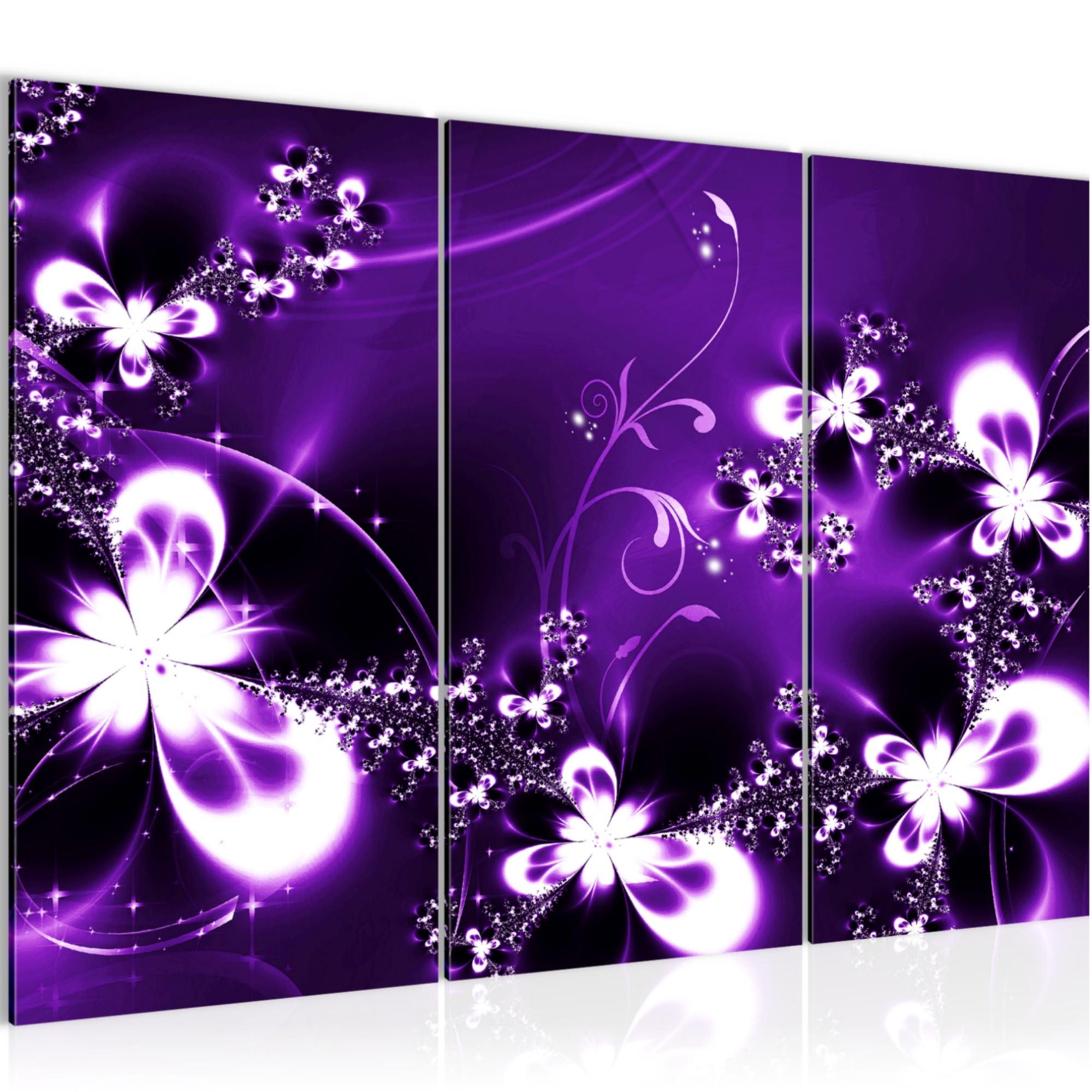 Runa Art Wandbild Abstrakt Blumen Bild Schlafzimmer Lila Violett 120 x 80 cm 100531a, 40 x 80 cm - 3 Bilder