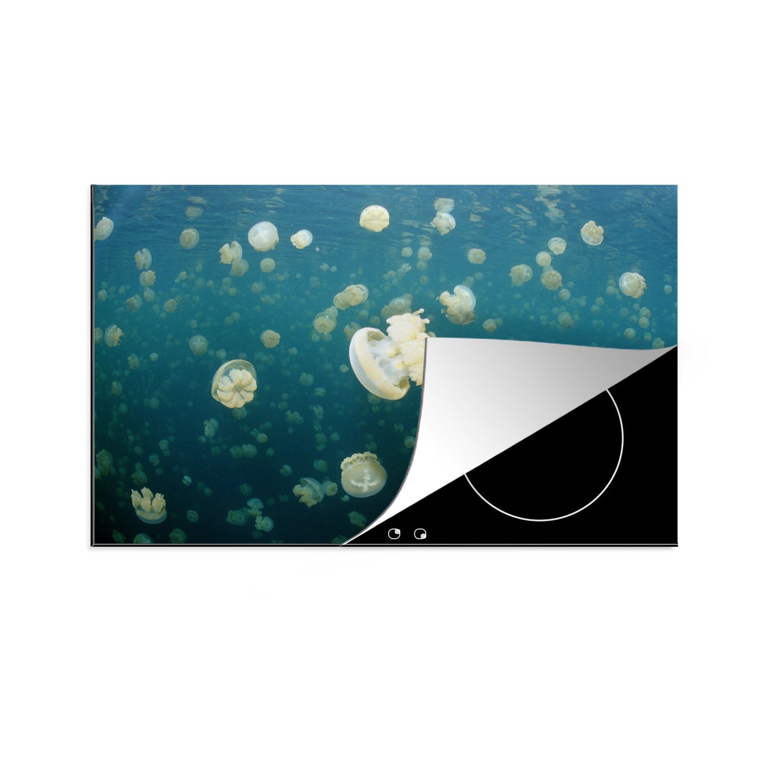 MuchoWow Herdblende-/Abdeckplatte Qualle - Ozean - Wasser, Vinyl, (1 tlg), 81x52 cm, Induktionskochfeld Schutz für die küche, Ceranfeldabdeckung