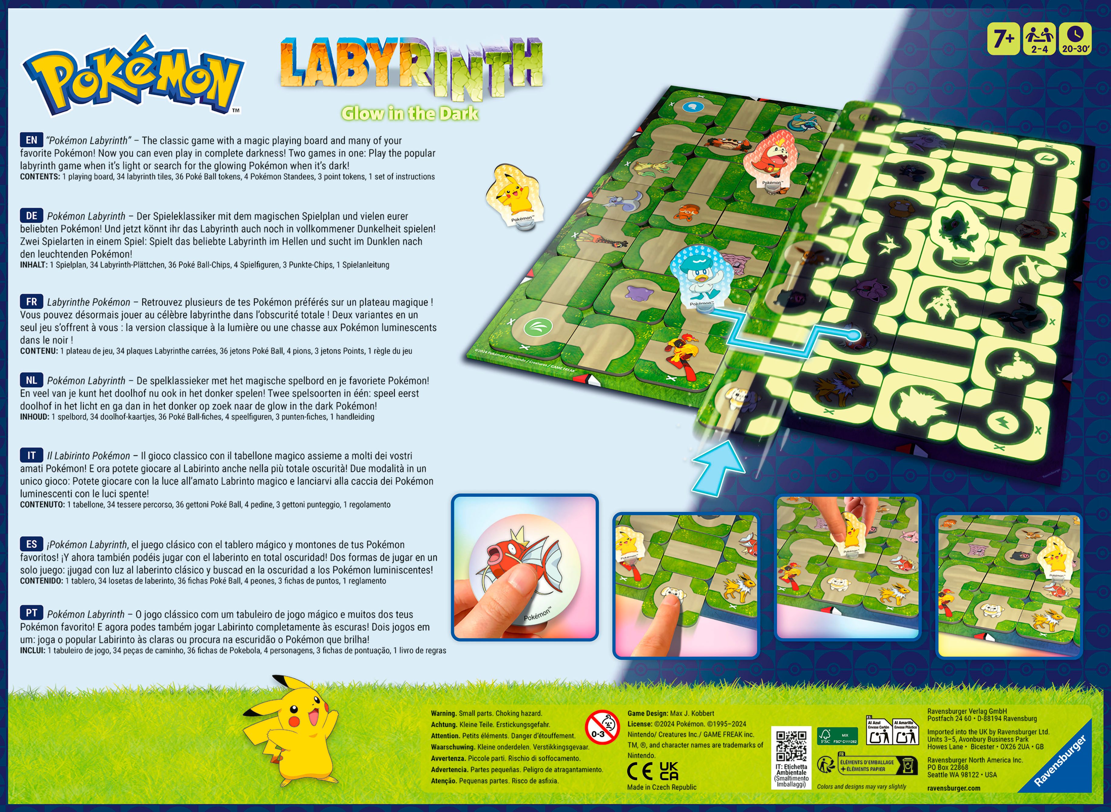 Ravensburger Spiel Pokémon Labyrinth Glow in the Dark, Familienspiel, Made in Europe