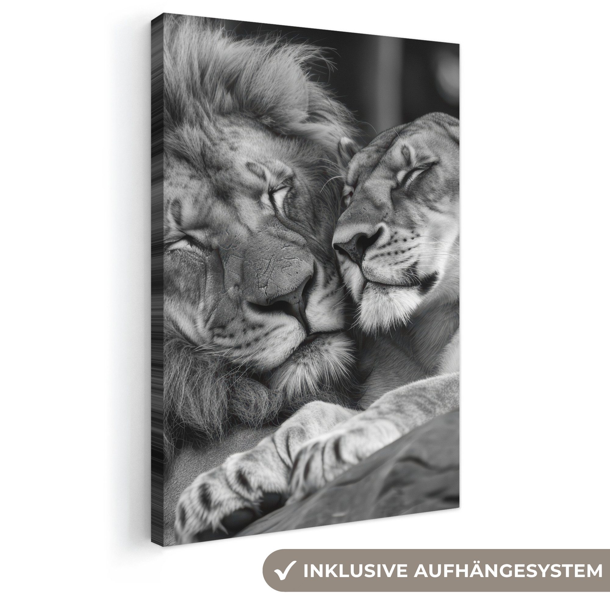 OneMillionCanvasses® Leinwandbild Löwen - Tiere - Schwarz - Weiß - Löwe, Fotodruck (1 St), Leinwand Canvas Wandbild, Wanddekoration 20x30 cm