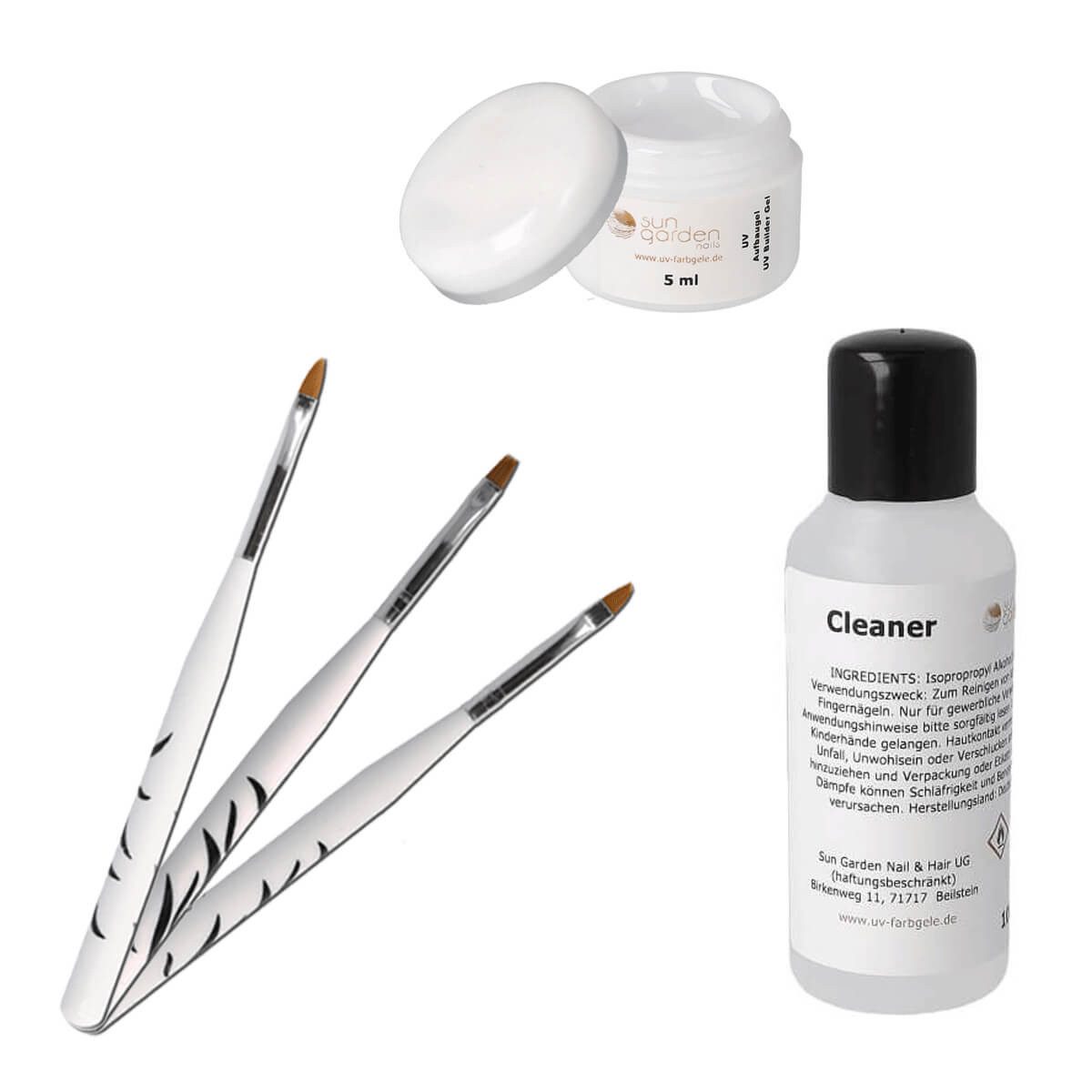 Nagellack 5 ml UV Classic Gel - Aufbaugel + 3 tlg. Pinselset + Nail Cleaner 100