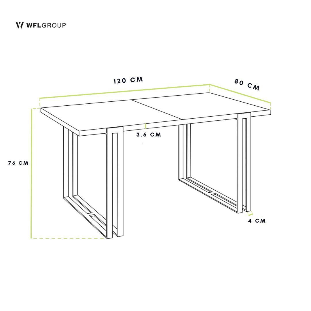 WFL GROUP Esstisch Wolf ausziehbar rechteckig loft mit goldenen Metallbeinen (MADE IN EU, erhältlich in 3 Größen – 120/140/160 cm ausziehbar auf 220/240/260 cm), platzsparender Tisch für Küche, Esszimmer oder Wohnzimmer