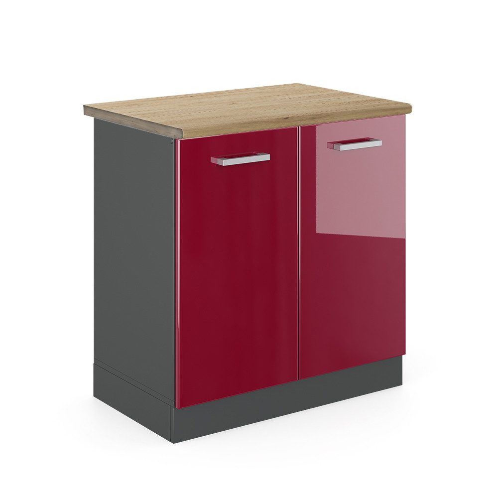 Vicco Spülenunterschrank R-Line Bordeaux Hochglanz/Anthrazit 80 cm ohne Arb günstig online kaufen