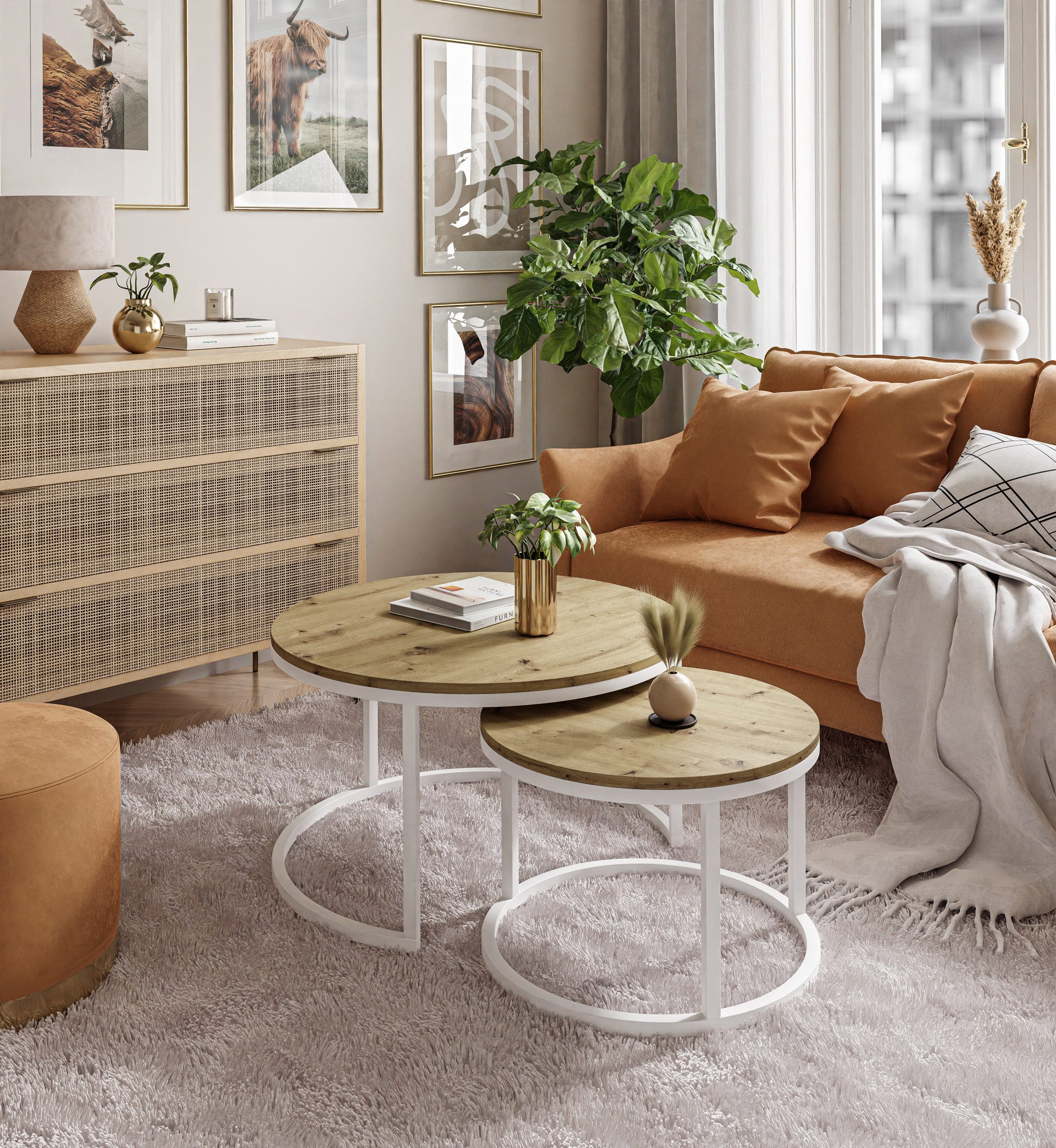 Lookway Couchtisch CIRI 2in1 LOFT Runder Tisch (2er Set), Durchmesser: ⌀ 70 günstig online kaufen