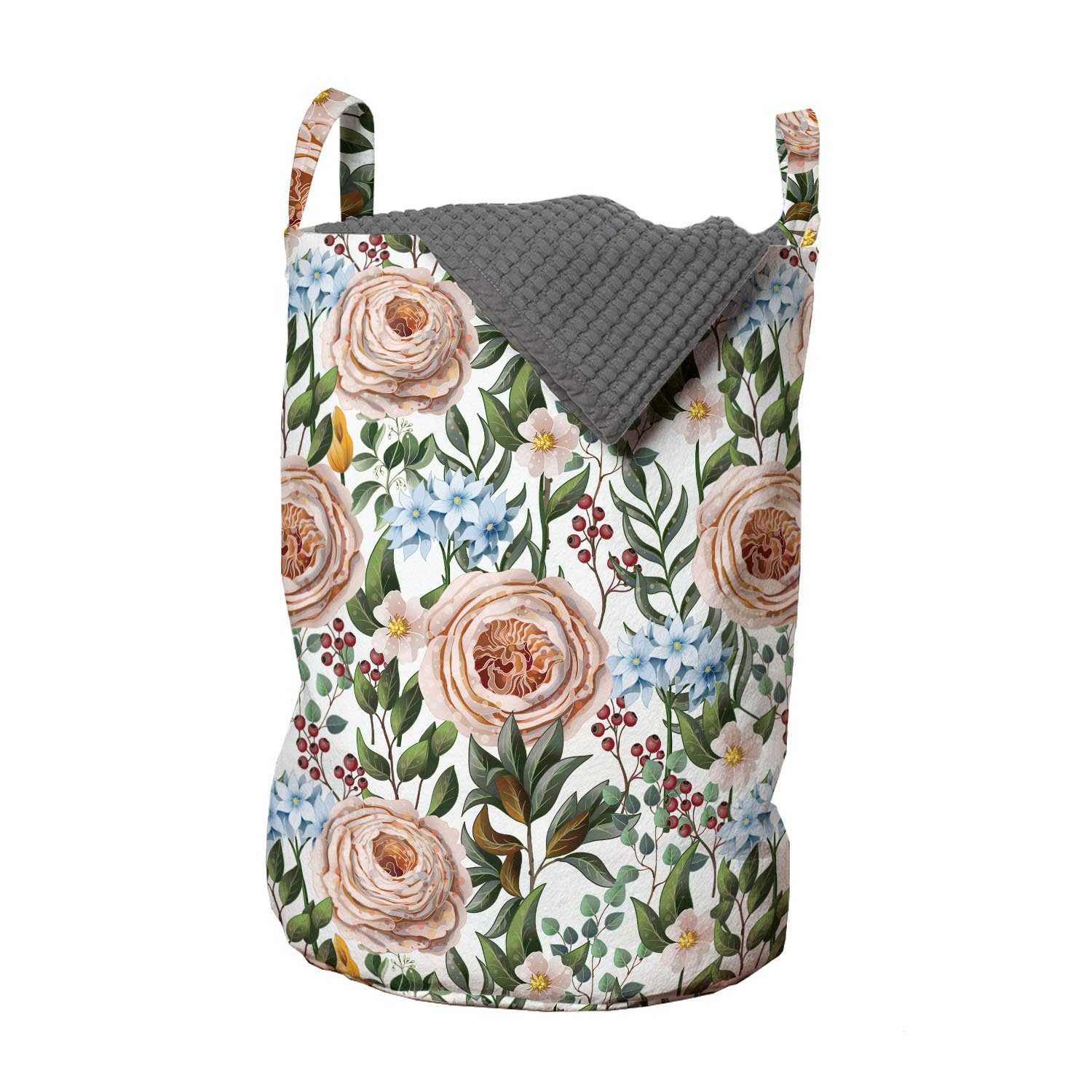Abakuhaus Wäschesäckchen Wäschekorb mit Griffen Kordelzugverschluss für Waschsalons, Blumen Vintage Liebe-Garten-Blumen