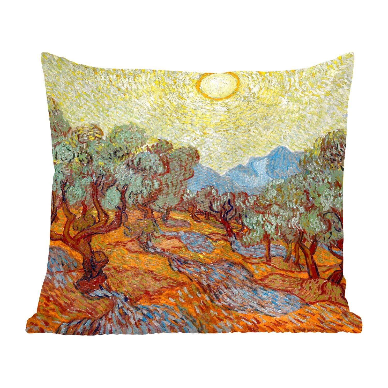 MuchoWow Dekokissen Olivenbäume mit gelbem Himmel und Sonne - Vincent van Gogh, Zierkissen mit Füllung für Wohzimmer, Schlafzimmer, Deko, Sofakissen