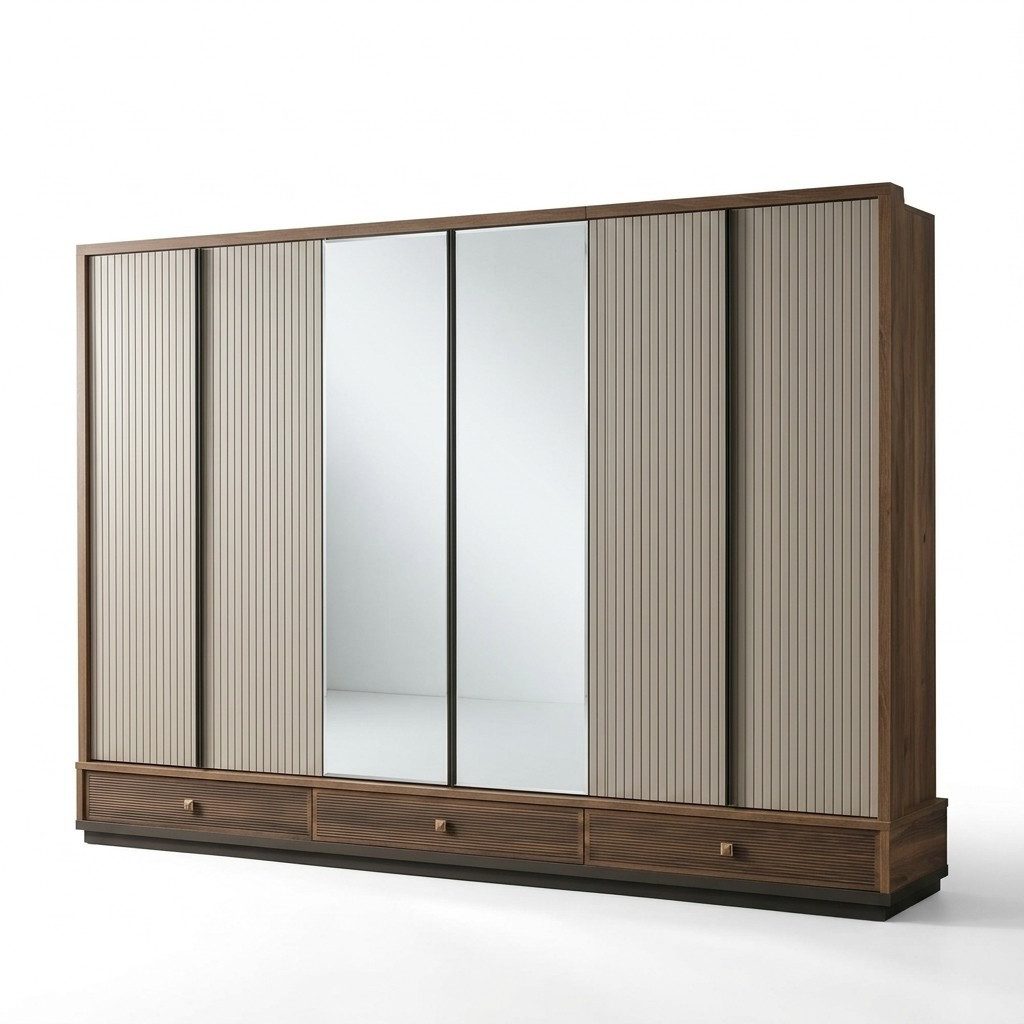 Xlmoebel Kleiderschrank Designer Holzschrank in edlem Beige für stilvolles Schlafzimmer (Kleiderschrank) Hergestellt in Europa