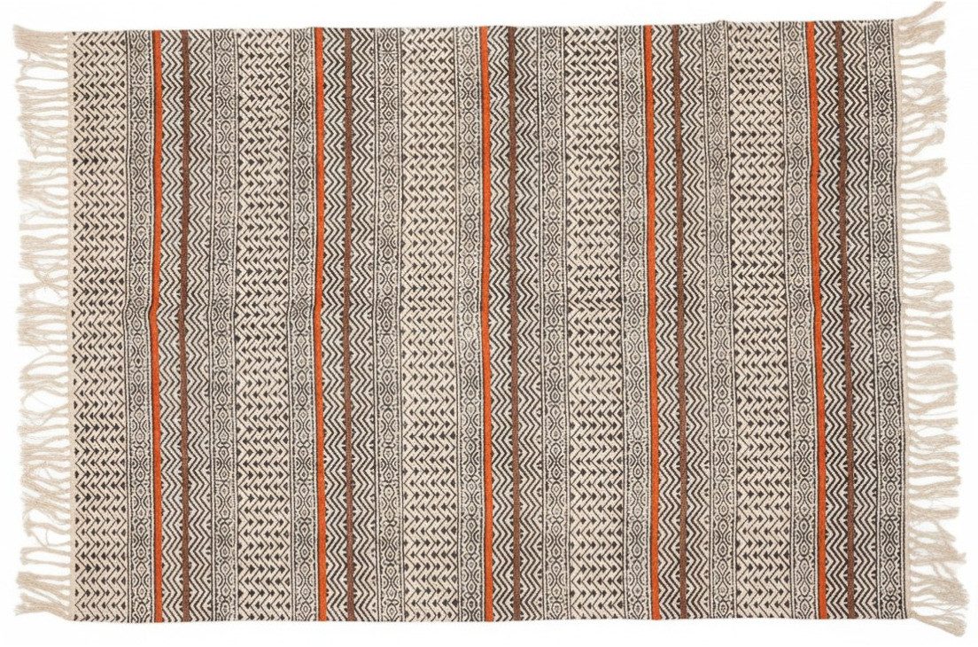 Guru-Shop Teppich Handgewebter Blockdruck Teppich 95*65 cm,.., Höhe: 95 mm