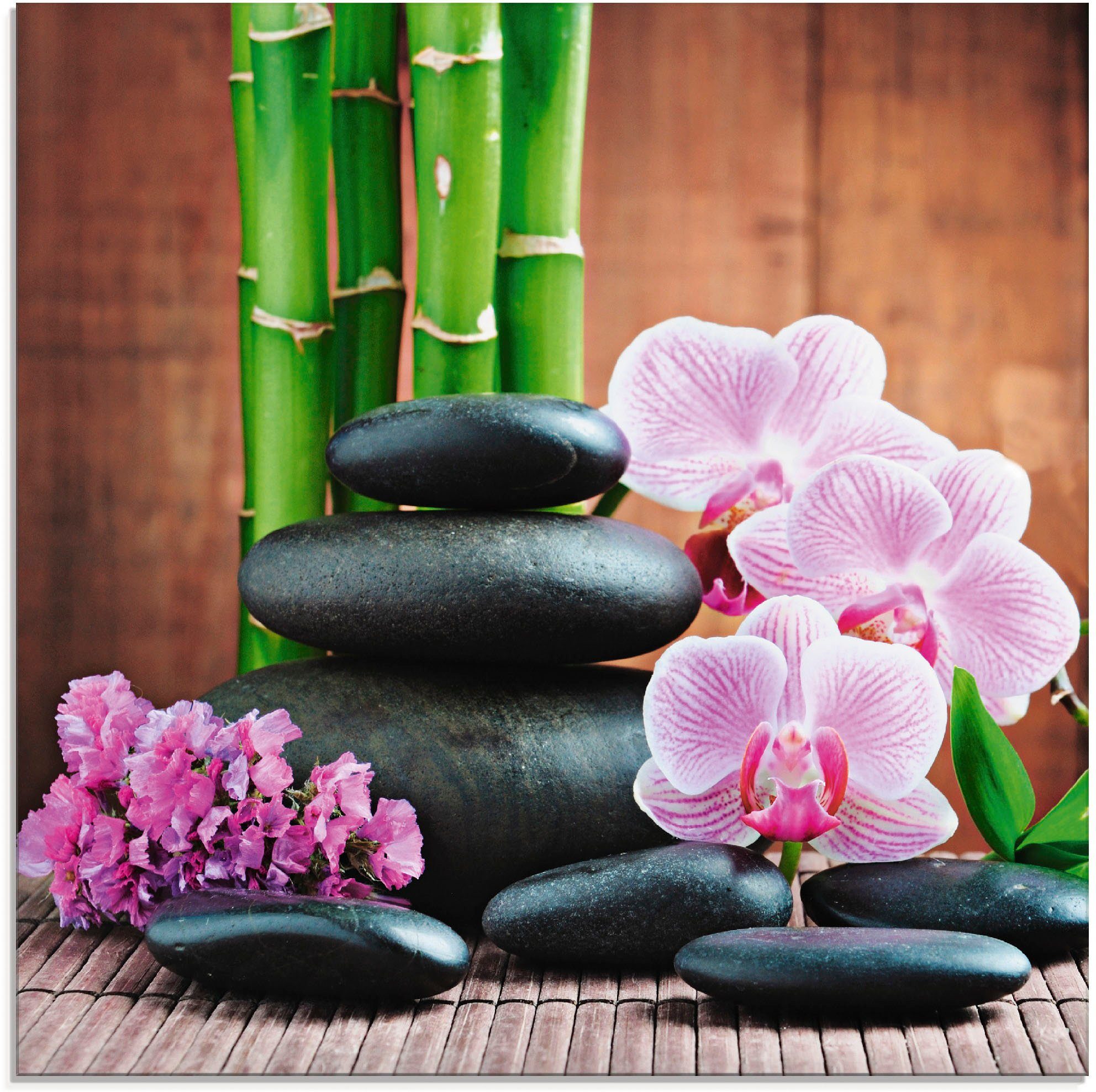 Spa Zen Glasbild verschiedenen St), Artland (1 Zen Orchideen, Konzept Größen in Steinen