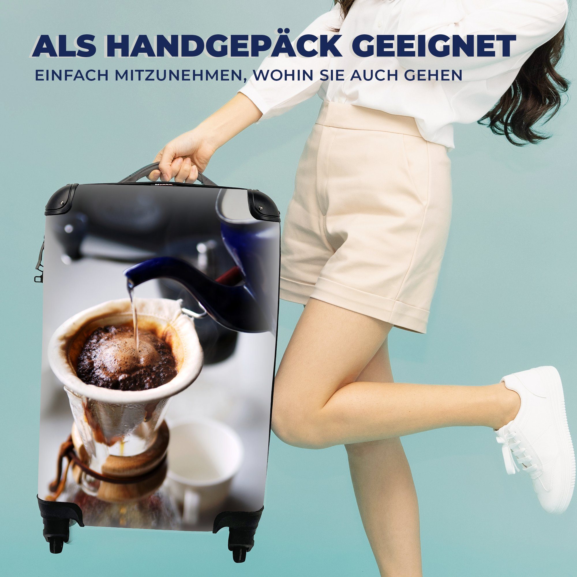 MuchoWow Handgepäckkoffer Filterkaffee wird Handgepäck 4 Trolley, Ferien, für mit Reisetasche Art rollen, Reisekoffer die auf gebrüht, Rollen, altmodische