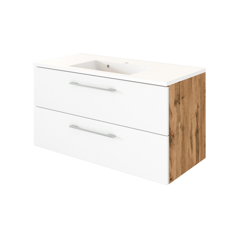 Lomadox Waschtisch LOUNY-03, Wotaneiche Nb. mit matt weiß 100/54/48 cm