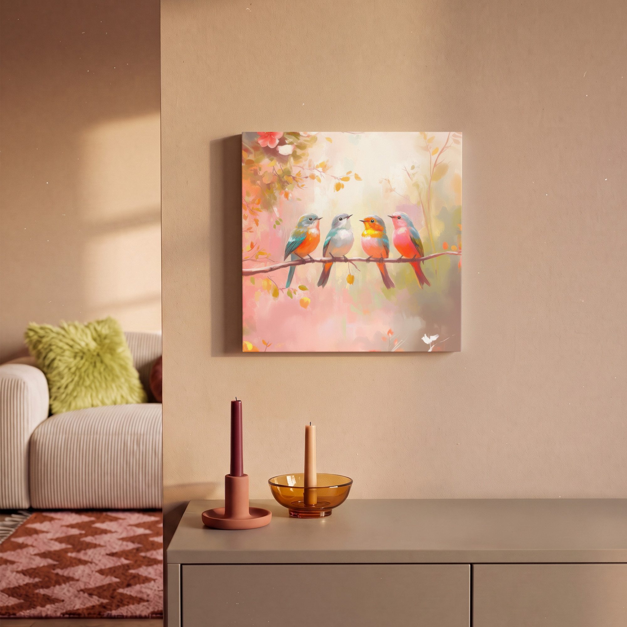 OneMillionCanvasses® Leinwandbild Vögel - Bunt - Zweig, Fotodruck (1 St), Leinwand Bilder Klein, Wand Dekoration Aesthetic 30x20 cm – Bild 2 von 5