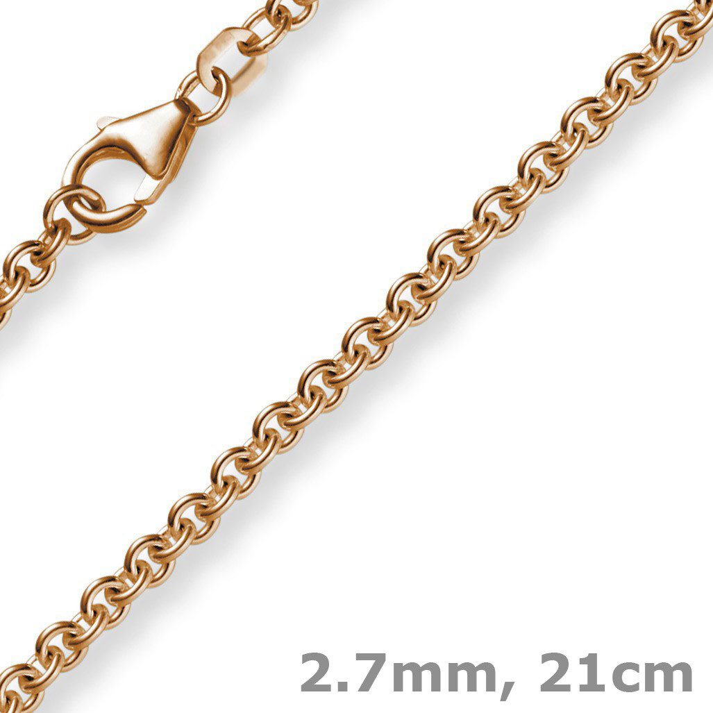 Schmuck Krone Goldarmband 2,7mm Armband Rundankerkette, 750 Rotgold, 21cm, Gold 750