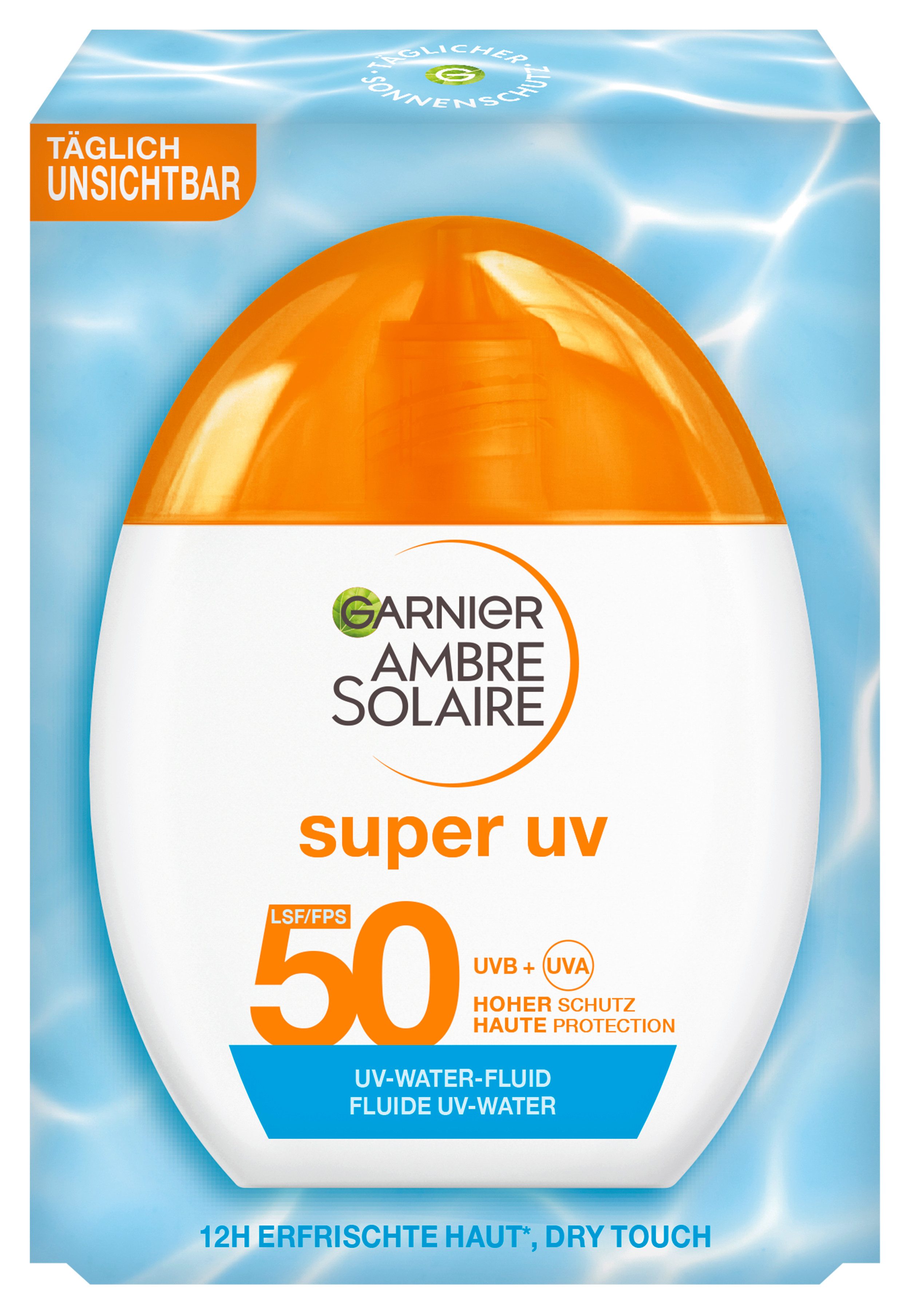 GARNIER Sonnenschutzfluid Garnier Super UV UV-Water-Fluid Invisible LSF 50, für das Gesicht, mit LSF 50, hoher Schutz vor UVA- und UVB-Strahlung