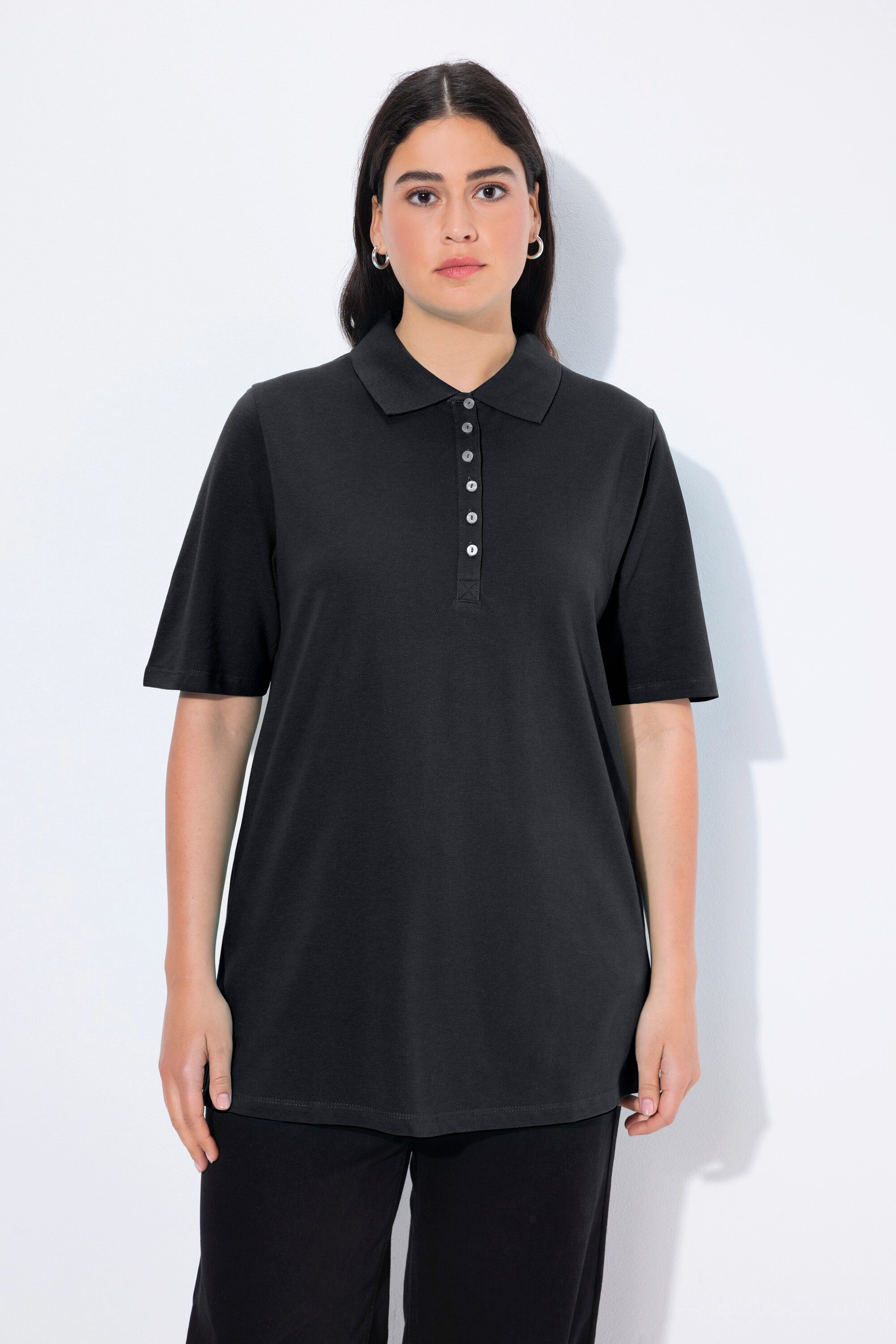 T-Shirt Poloshirt Piqué Polokragen Samt-Knopfleiste